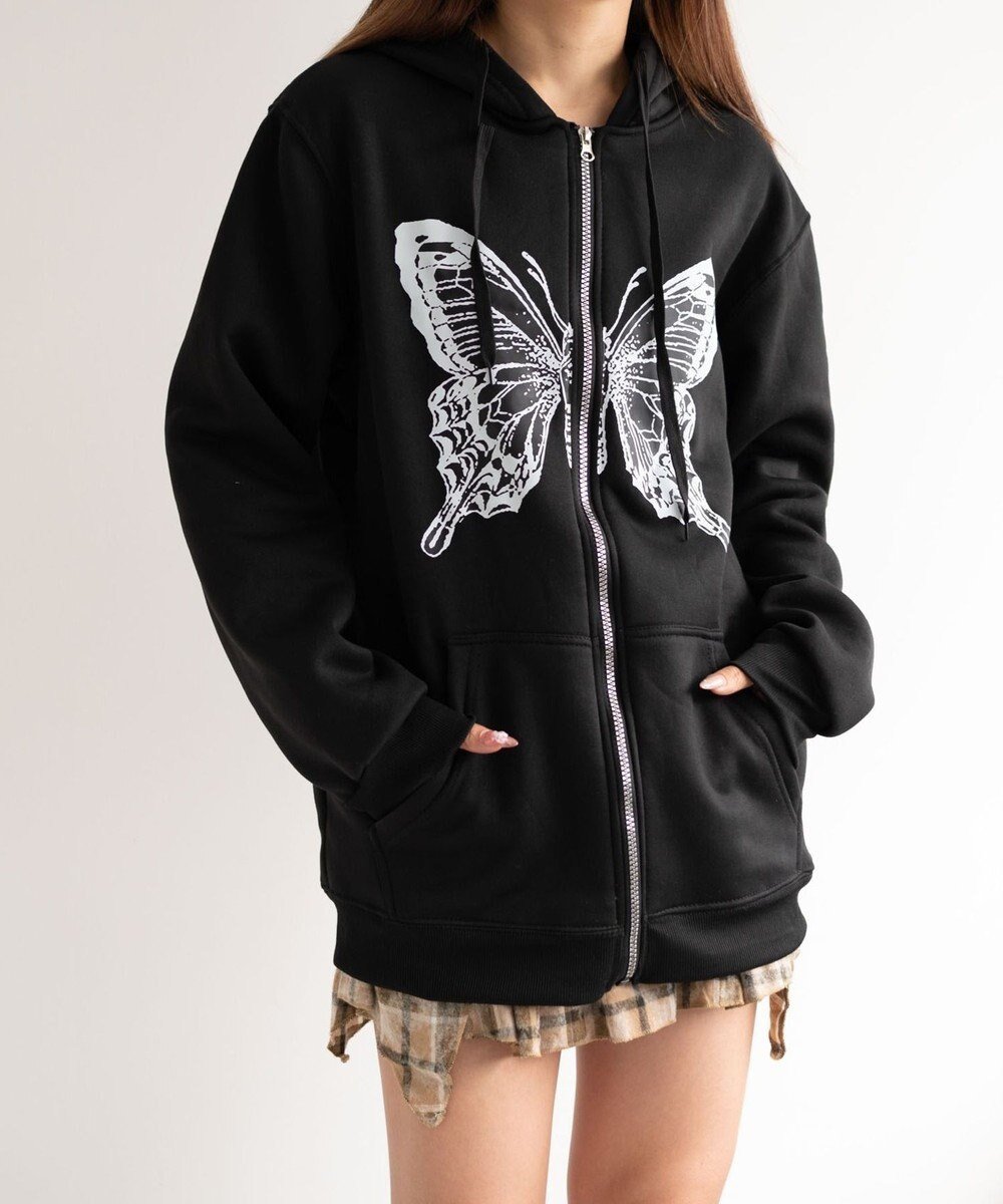 【ウィゴー/WEGO】のバタフライBIGZIPパーカー 人気、トレンドファッション・服の通販 founy(ファニー) 　ファッション　Fashion　レディースファッション　Ladies' Fashion Online　トップス・カットソー　Tops/Tshirt　パーカ　Sweats　おすすめ　Recommend　ショート　Short　スマホ　Smartphone　バタフライ　Butterfly　パーカー　Hoodie　ビッグ　Big　ポケット　Pocket　ロング　Long　再入荷　Restock/Back In Stock/Re Arrival　A/W・秋冬　Aw・Autumn/Winter・Fw・Fall-Winter　長袖　Long Sleeve　 other-1|ID: prp329100004591370 ipo3291000000032588210