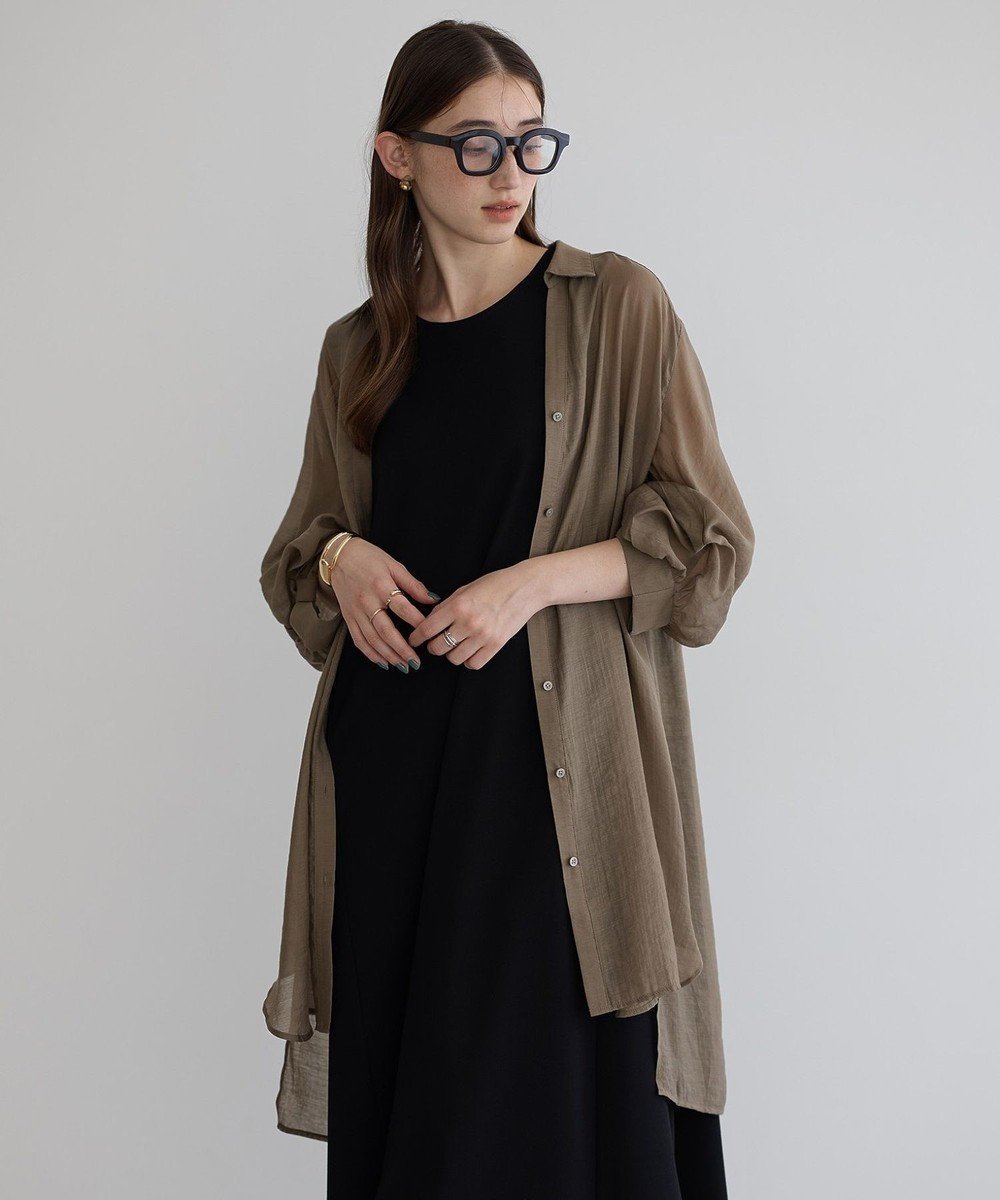 【イェッカ ヴェッカ/YECCA VECCA】の2way袖デザインシアーロングシャツ インテリア・キッズ・メンズ・レディースファッション・服の通販 founy(ファニー) 　ファッション　Fashion　レディースファッション　Fashion for Women　トップス・カットソー　Cut & Sew Tops　シャツ・ブラウス・オフィスカジュアル　Elegant Blouses & Button-Ups　シアー　Sheer, See-Through　スリーブ　Sleeve, Long Sleeve / Short Sleeve　ポケット　Pocket, Pocket Detail　ラップ　Wrap, Wrap Design　ロング　Long, Long-Length　夏　Summer　春　Spring　S/S・春夏　SS, Spring/Summer, Warm Season　羽織　Haori, Light Jacket　Dark Beige|ID: prp329100004591439 ipo3291000000033655793