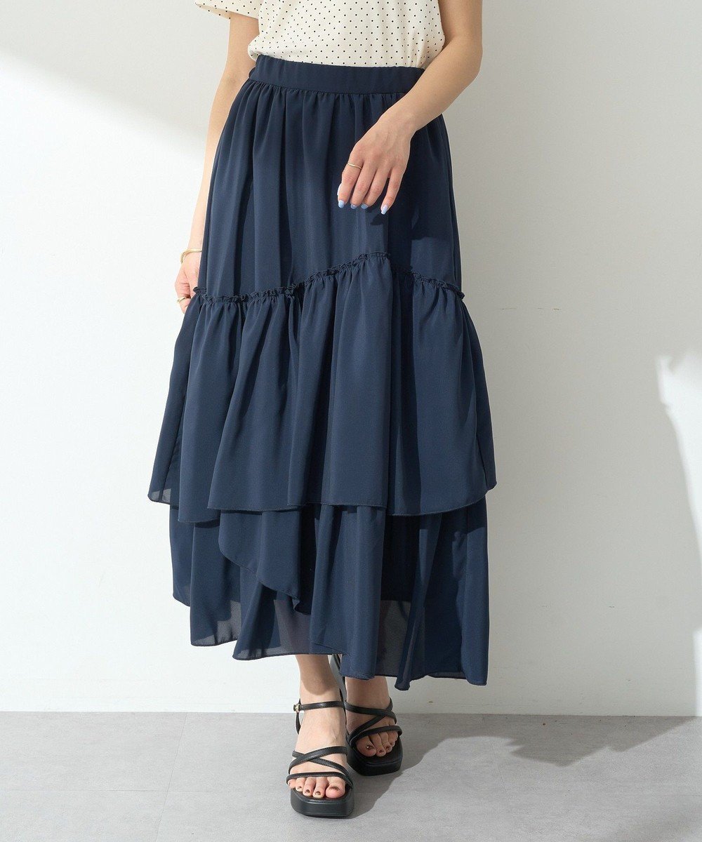 【アースミュージックアンドエコロジー/earth music&ecology】のティアードヘムフレアスカート インテリア・キッズ・メンズ・レディースファッション・服の通販 founy(ファニー) 　ファッション　Fashion　レディースファッション　Fashion for Women　スカート　Skirts　Aライン・フレアスカート　A-Line & Flared Skirts　おすすめ　Recommended / Our Picks　アシンメトリー　Asymmetrical Style　フェミニン　Feminine, Girly　フリル　Frill, Ruffle　フレア　Flare, Flared　ポケット　Pocket, Pocket Detail　エレガント 上品　Elegant　夏　Summer　春　Spring　S/S・春夏　SS, Spring/Summer, Warm Season　Navy|ID: prp329100004591443 ipo3291000000033605470