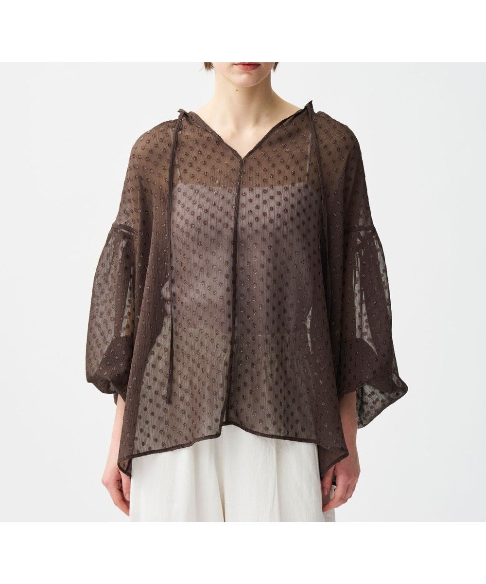 【アンクレイヴ/uncrave】の【手洗い可】シアードットジャガード ブラウス インテリア・キッズ・メンズ・レディースファッション・服の通販 founy(ファニー) 　ファッション　Fashion　レディースファッション　Fashion for Women　トップス・カットソー　Cut & Sew Tops　シャツ・ブラウス・オフィスカジュアル　Elegant Blouses & Button-Ups　エアリー　Airy Texture　春　Spring　シアー　Sheer, See-Through　ドット　Polka Dot, Dot Pattern　リボン　Ribbon, Bow　S/S・春夏　SS, Spring/Summer, Warm Season　新作・新入荷　New Arrivals / New In　夏　Summer　ブラウン|ID: prp329100004591719 ipo3291000000032593322