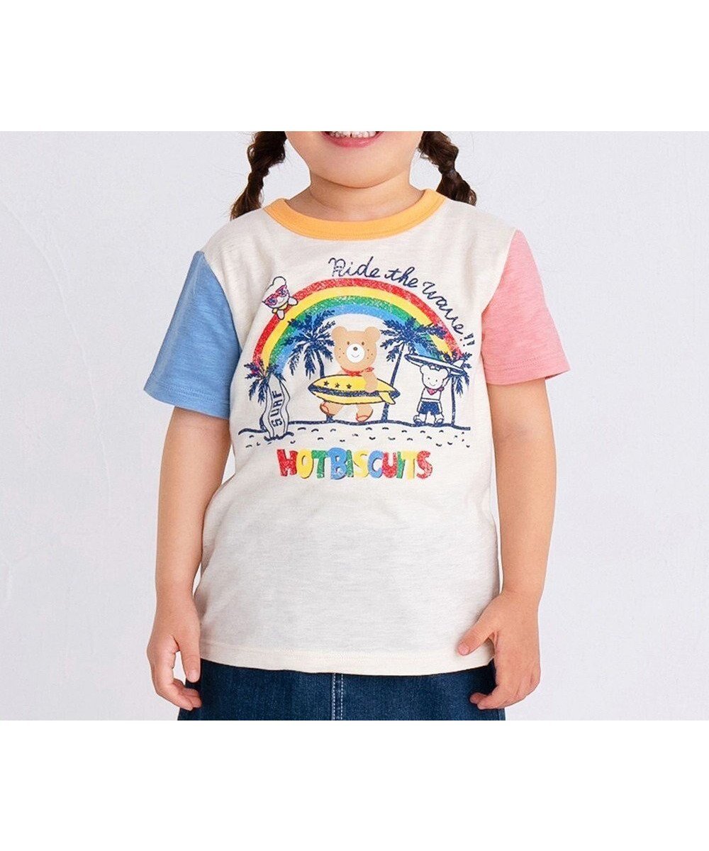 【ミキハウスホットビスケッツ/MIKI HOUSE HOT BISCUITS / KIDS】の【80-120cm】 サーフ柄 スラブ天竺 半袖Tシャツ インテリア・キッズ・メンズ・レディースファッション・服の通販 founy(ファニー) 　ファッション　Fashion　キッズファッション　KIDS Children’s Clothing　トップス・カットソー　Tops/Tees/Kids　おすすめ　Recommend　アロハ　Aloha　カットソー　Cut And Sew　ハーフ　Half　フロント　Front　半袖　Short Sleeve　夏　Summer　春　Spring　S/S・春夏　Ss・Spring/Summer　マルチカラー|ID: prp329100004592345 ipo3291000000032602731
