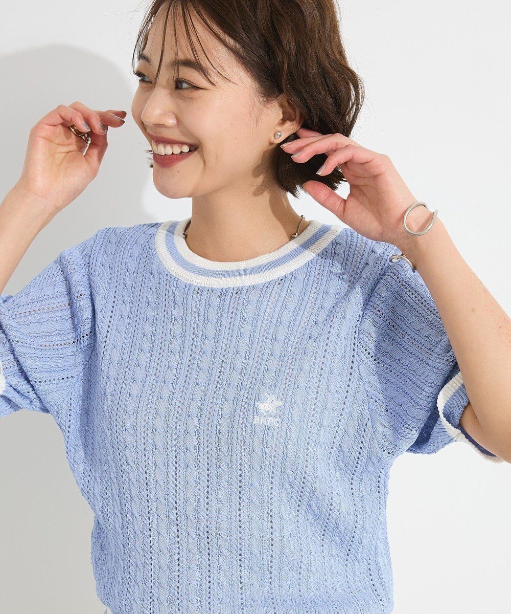 【クラフトスタンダードブティック/CRAFT STANDARD BOUTIQUE】の別注/BHPC 刺繍ケーブル編みニット インテリア・キッズ・メンズ・レディースファッション・服の通販 founy(ファニー) 　ファッション　Fashion　レディースファッション　Fashion for Women　トップス・カットソー　Cut & Sew Tops　ニット　Knit Tops & Sweaters　春　Spring　クール　Cool, Chic　スリーブ　Sleeve, Long Sleeve / Short Sleeve　セーター　Sweater, Knitwear　ハーフ　Half, Half-Length　フォルム　Silhouette, Form　ポケット　Pocket, Pocket Detail　別注　Limited Edition, Custom Order　モチーフ　Motif, Design Theme　S/S・春夏　SS, Spring/Summer, Warm Season　おすすめ　Recommended / Our Picks　夏　Summer　2025年　2025　2025春夏・S/S　Spring/Summer 2025 SS25　Sax|ID: prp329100004592458 ipo3291000000032603890