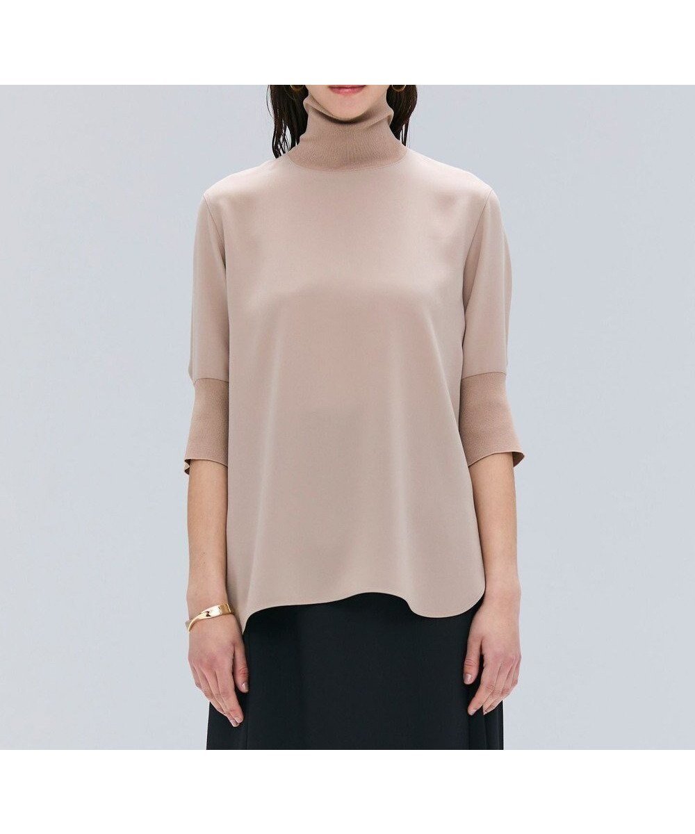 【ベイジ,/BEIGE,】の【洗える】FLEUR / ニットコンビハイネック半袖ブラウス インテリア・キッズ・メンズ・レディースファッション・服の通販 founy(ファニー) 　ファッション　Fashion　レディースファッション　Ladies' Fashion Online　トップス・カットソー　Tops/Tshirt　ニット　Knit Tops　シャツ/ブラウス　Shirts/Blouses　アクセサリー　Accessories　春　Spring　洗える　Washable　サテン　Satin　ストレッチ　Stretch　とろみ　Thickness　タイトスカート　Tight Skirt　デニム　Denim　定番　Standard　半袖　Short Sleeve　ロング　Long　A/W・秋冬　Aw・Autumn/Winter・Fw・Fall-Winter　S/S・春夏　Ss・Spring/Summer　NEW・新作・新着・新入荷　New Arrivals　夏　Summer　エレガント 上品　Elegant　Beige|ID: prp329100004593645 ipo3291000000032619310