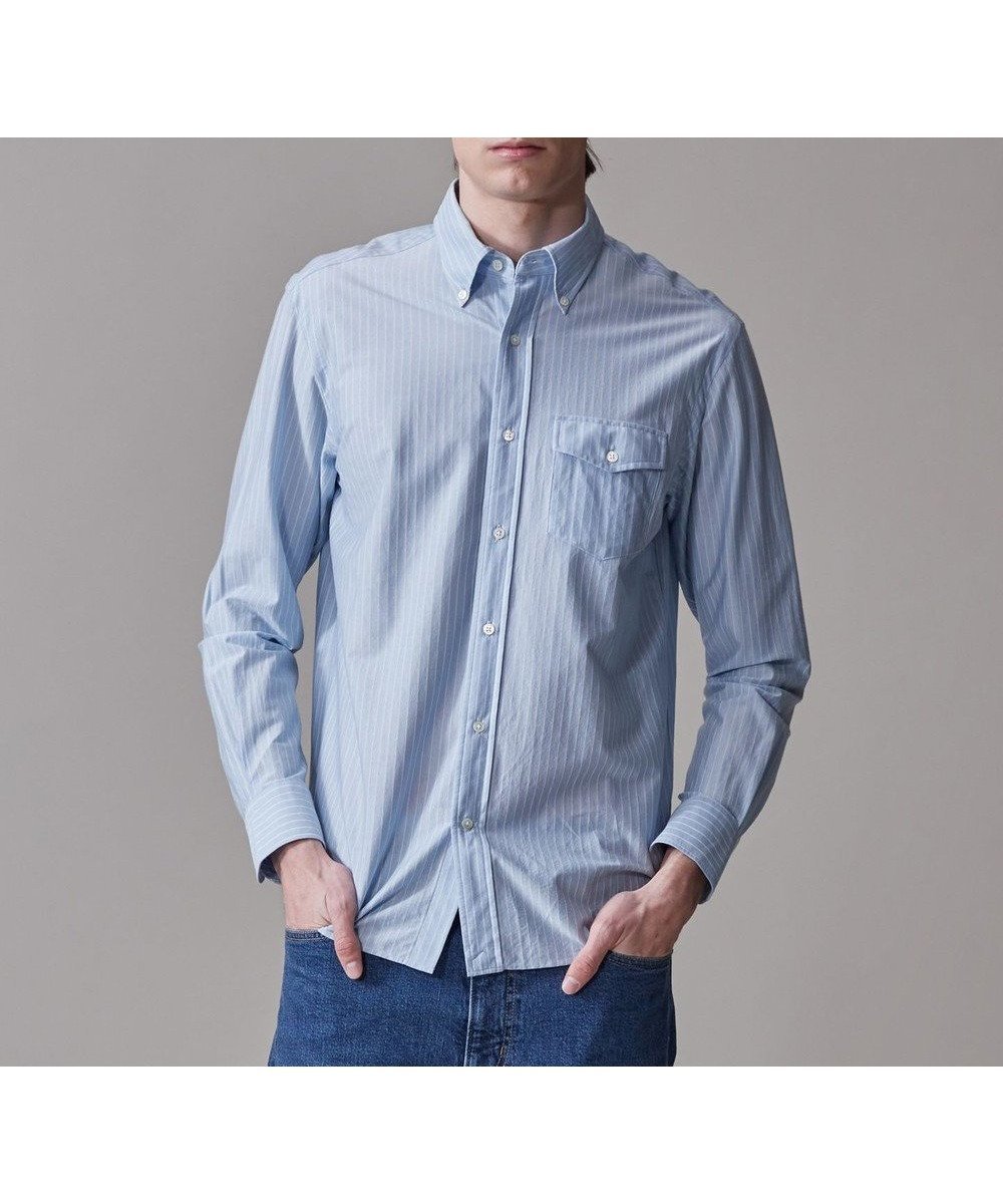 【ジェイ プレス/J.PRESS / MEN】の【KANEMASA JERSEY】【きちんと見え、快適な着心地】ストライプジャージ ボタンダウンシャツ / JAPAN MADE インテリア・キッズ・メンズ・レディースファッション・服の通販 founy(ファニー) 　ファッション　Fashion　メンズファッション　Men's Style Online　トップス・カットソー　Tops/Tshirt/Men　シャツ　Shirts　インナー　Inner　春　Spring　シンプル　Simple　ジャージ　Jersey　ジャージー　Jersey　ストライプ　Stripe　ストレッチ　Stretch　スラックス　Slacks　デニム　Denim　ドレス　Dress　定番　Standard　バランス　Balance　フィット　Fit　フラップ　Flap　ブルゾン　Blouson　ベーシック　Basic　ポケット　Pocket　リラックス　Relax　S/S・春夏　Ss・Spring/Summer　おすすめ　Recommend　夏　Summer　エレガント 上品　Elegant　サックスブルー系1|ID: prp329100004594312 ipo3291000000032634637