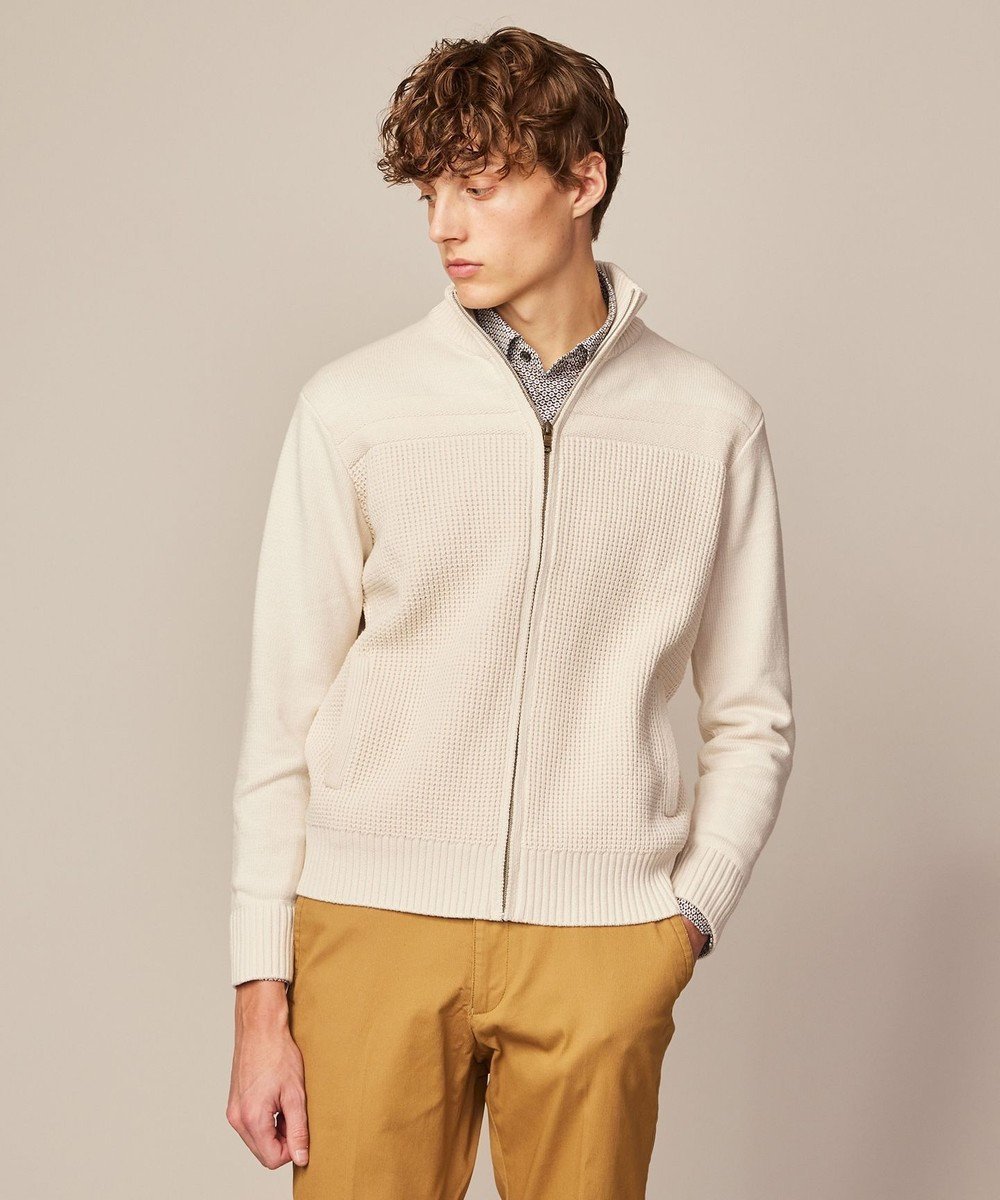 【ジョセフ アブード/JOSEPH ABBOUD / MEN】の【洗える】コットンバルキーニットブルゾン インテリア・キッズ・メンズ・レディースファッション・服の通販 founy(ファニー) 　ファッション　Fashion　メンズファッション　Men's Style Online　トップス・カットソー　Tops/Tshirt/Men　ニット　Knit Tops　アクリル　Acrylic　春　Spring　洗える　Washable　秋　Autumn/Fall　セーター　Sweater　ブルゾン　Blouson　ワッフル　Waffle　S/S・春夏　Ss・Spring/Summer　再入荷　Restock/Back In Stock/Re Arrival　夏　Summer　アイボリー系|ID: prp329100004594331 ipo3291000000032635239