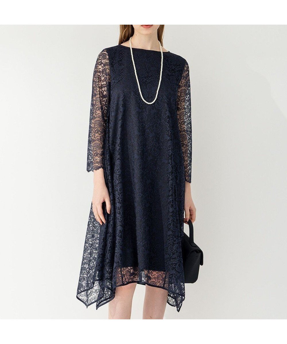 【23区/NIJYUSANKU】の【APPLAUDIR】デリカレース ドレス インテリア・キッズ・メンズ・レディースファッション・服の通販 founy(ファニー) 　ファッション　Fashion　レディースファッション　Ladies' Fashion Online　ワンピース　Dress　ドレス　Party Dresses　2024年　2024　2024春夏・S/S　Ss,Spring/Summer,2024　イレギュラーヘム　Irregular Hem　シンプル　Simple　ドレス　Dress　パーティ　Party　ラッセル　Russell　レース　Race　夏　Summer　春　Spring　S/S・春夏　Ss・Spring/Summer　結婚式　Wedding Ceremony　長袖　Long Sleeve　ネイビー系|ID: prp329100004594494 ipo3291000000032639079