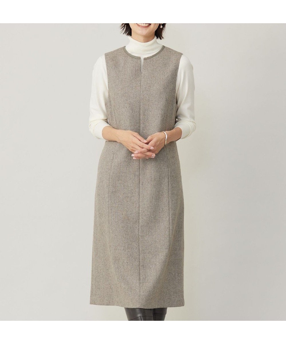 【ジェイ プレス/J.PRESS】のネップヘリンボーン ジャンパースカート インテリア・キッズ・メンズ・レディースファッション・服の通販 founy(ファニー) 　ファッション　Fashion　レディースファッション　Fashion for Women　スカート　Skirts　インナー　Innerwear　ウォーム　Warm Fabric　シャンブレー　Chambray, Denim-Like Fabric　シルク　Silk, 100% Silk　シンプル　Simple, Minimal　スタンド　Stand Collar, Upright Stand　ストレッチ　Stretch, Stretchy Fabric　タートルネック　Turtleneck, High Neck　ネップ　Nepp, Slub Yarn　バランス　Balance, Style Balance　ポケット　Pocket, Pocket Detail　ロング　Long, Long-Length　A/W・秋冬　Autumn/Winter　モカ系|ID: prp329100004595223 ipo3291000000032650464