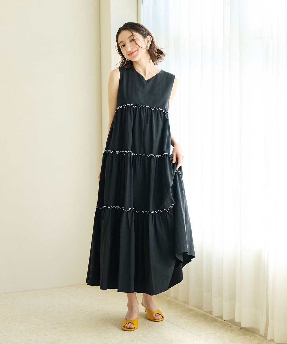 【ハッシュニュアンス/#Newans】のボリュームティアードワンピース インテリア・キッズ・メンズ・レディースファッション・服の通販 founy(ファニー) 　ファッション　Fashion　レディースファッション　Fashion for Women　ワンピース　Dresses　エレガント 上品　Elegant　ティアードワンピース　Tiered Dress, Flared Dress　フリル　Frill, Ruffle　夏　Summer　春　Spring　S/S・春夏　SS, Spring/Summer, Warm Season　ブラック|ID: prp329100004595236 ipo3291000000035617842