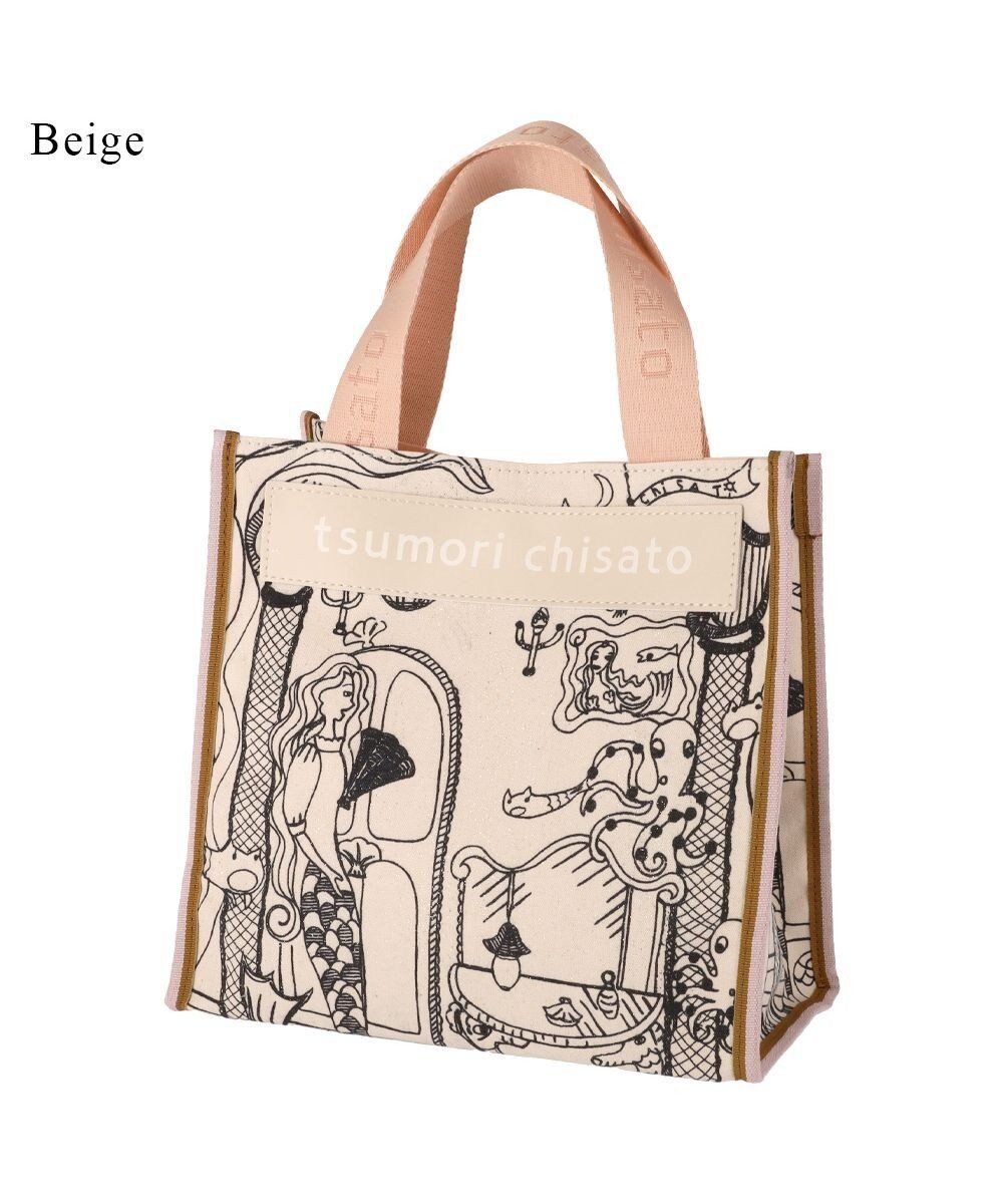 【ツモリチサト キャリー/tsumori chisato CARRY】のマーメイドルーム トートバッグ Sサイズ インテリア・キッズ・メンズ・レディースファッション・服の通販 founy(ファニー) 　ファッション　Fashion　レディースファッション　Ladies' Fashion Online　バッグ　Bag　グリッター　Glitter　プリント　Print　ポケット　Pocket　マーメイド　Mermaid　ベージュ|ID: prp329100004595413 ipo3291000000032652787