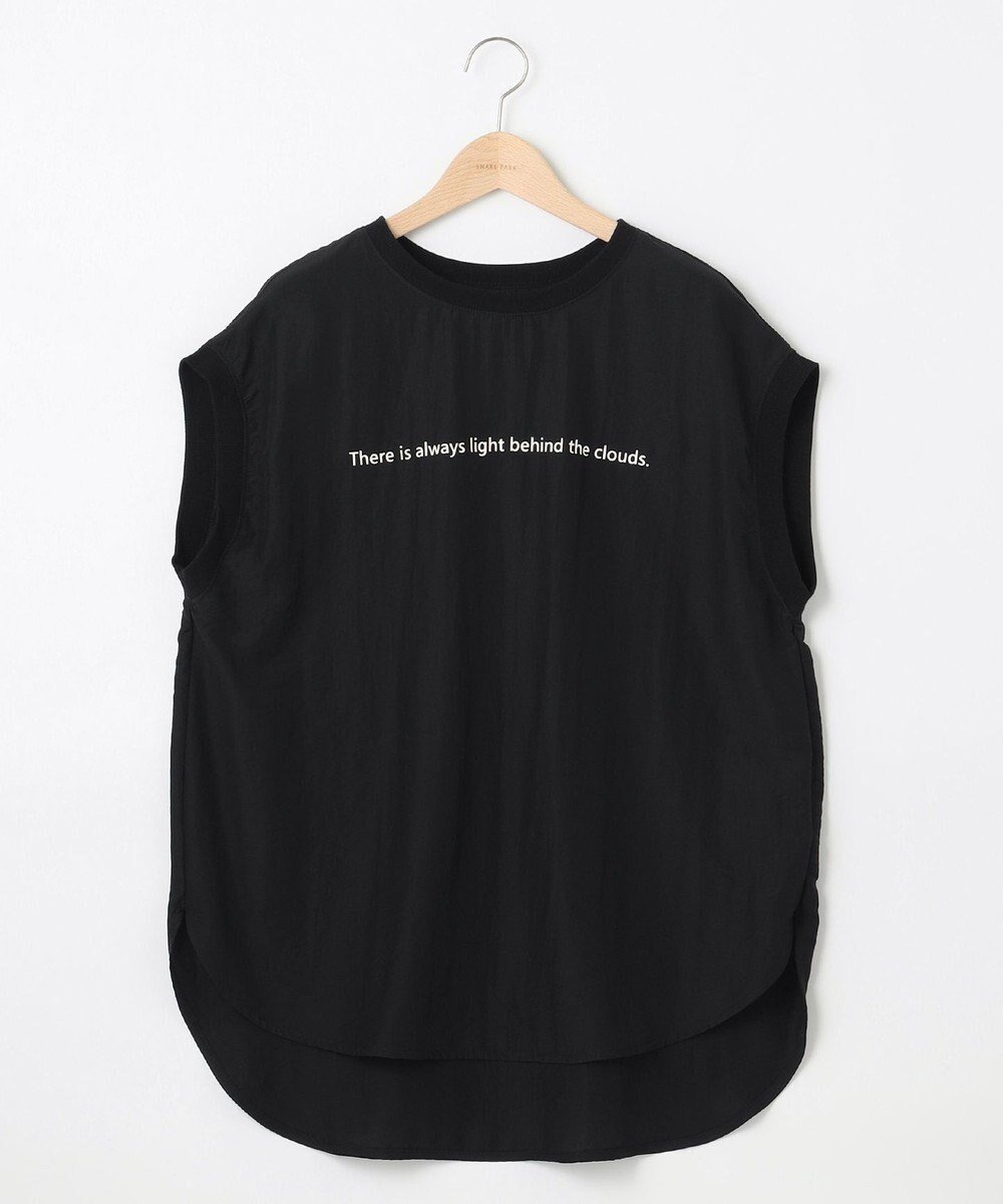 【シェアパーク/SHARE PARK】のライトタッチ裾テールロゴTシャツ インテリア・キッズ・メンズ・レディースファッション・服の通販 founy(ファニー) 　ファッション　Fashion　レディースファッション　Ladies' Fashion Online　トップス・カットソー　Tops/Tshirt　シャツ/ブラウス　Shirts/Blouses　ロング / Tシャツ　T-Shirts　おすすめ　Recommend　イレギュラー　Irregular　トレンド　Trend　ノースリーブ　No Sleeve　フロント　Front　プリント　Print　夏　Summer　春　Spring　S/S・春夏　Ss・Spring/Summer　ブラック系|ID: prp329100004595603 ipo3291000000032654695