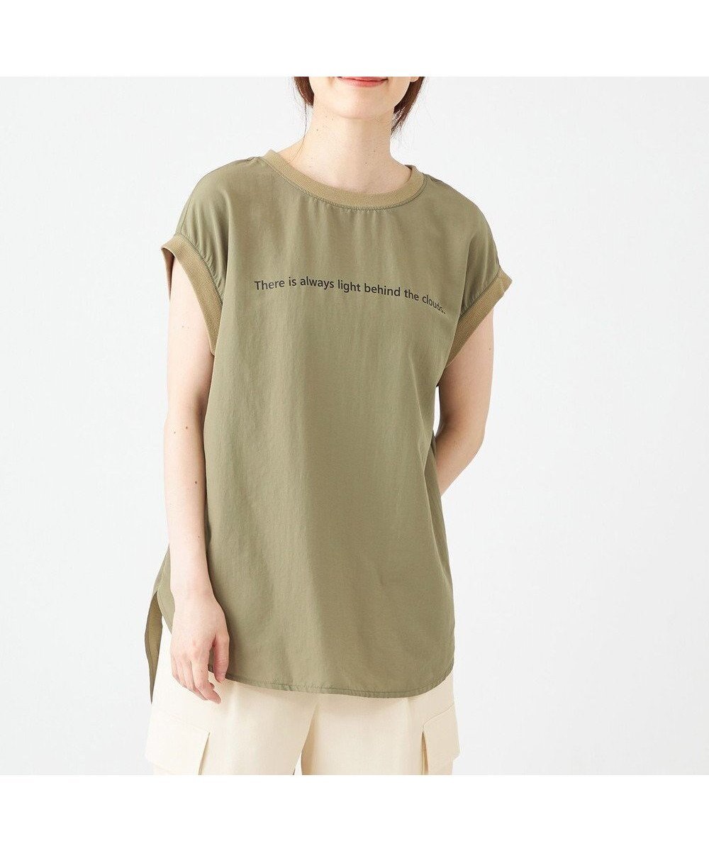 【シェアパーク/SHARE PARK】のライトタッチ裾テールロゴTシャツ インテリア・キッズ・メンズ・レディースファッション・服の通販 founy(ファニー) 　ファッション　Fashion　レディースファッション　Ladies' Fashion Online　トップス・カットソー　Tops/Tshirt　シャツ/ブラウス　Shirts/Blouses　ロング / Tシャツ　T-Shirts　おすすめ　Recommend　イレギュラー　Irregular　トレンド　Trend　ノースリーブ　No Sleeve　フロント　Front　プリント　Print　夏　Summer　春　Spring　S/S・春夏　Ss・Spring/Summer　カーキ系|ID: prp329100004595603 ipo3291000000032654702