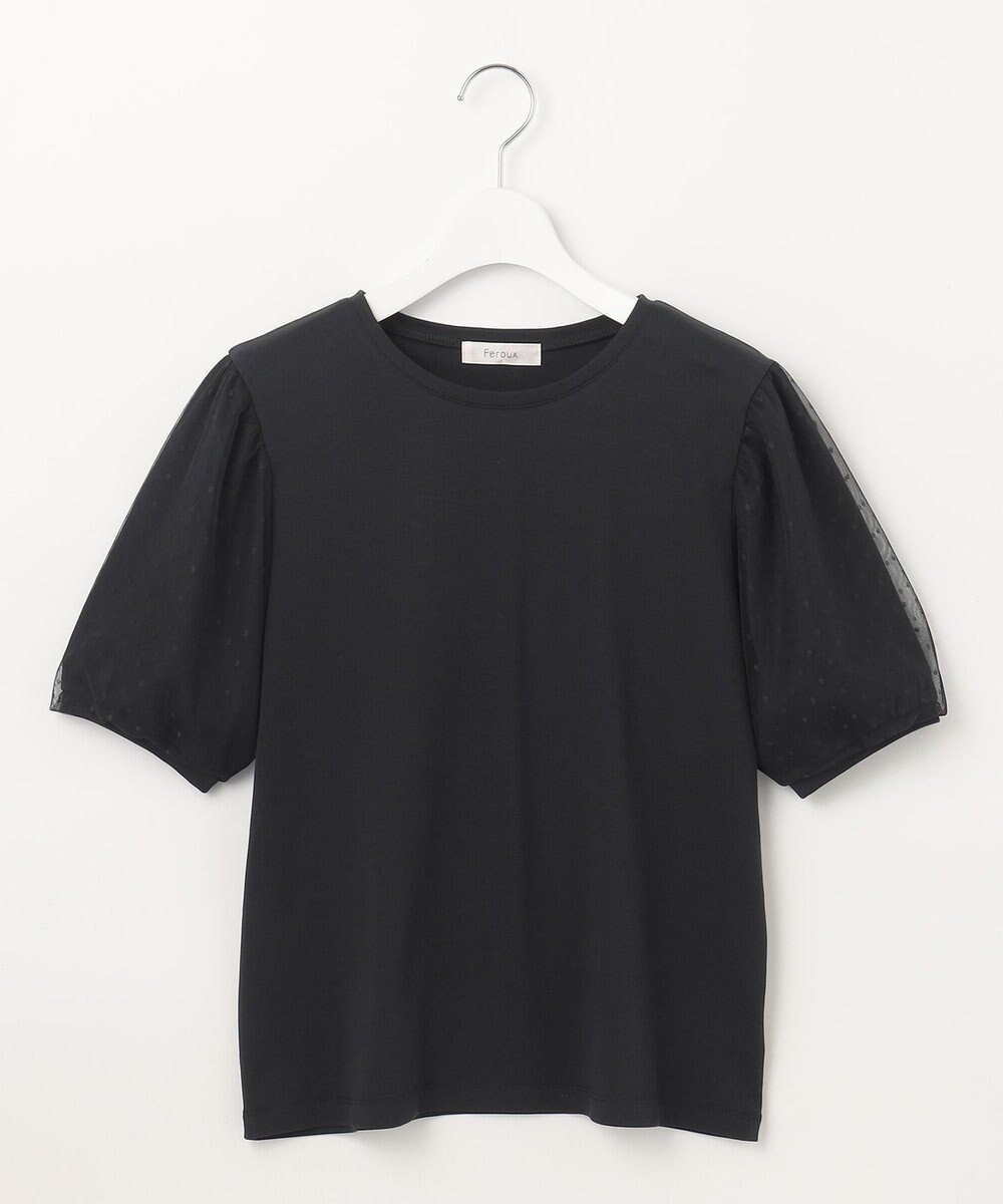 【フェルゥ/Feroux】のチュールパフスリーブ プルオーバー インテリア・キッズ・メンズ・レディースファッション・服の通販 founy(ファニー) 　ファッション　Fashion　レディースファッション　Ladies' Fashion Online　トップス・カットソー　Tops/Tshirt　シャツ/ブラウス　Shirts/Blouses　ロング / Tシャツ　T-Shirts　プルオーバー　Pullover　カットソー　Cut and Sewn　インナー　Inner　春　Spring　カットソー　Cut And Sew　シンプル　Simple　スリーブ　Sleeve　チュール　Tulle　ドッキング　Docking　ドット　Dot　定番　Standard　フェミニン　Feminine　S/S・春夏　Ss・Spring/Summer　再入荷　Restock/Back In Stock/Re Arrival　夏　Summer　ブラック系|ID: prp329100004595666 ipo3291000000032655476