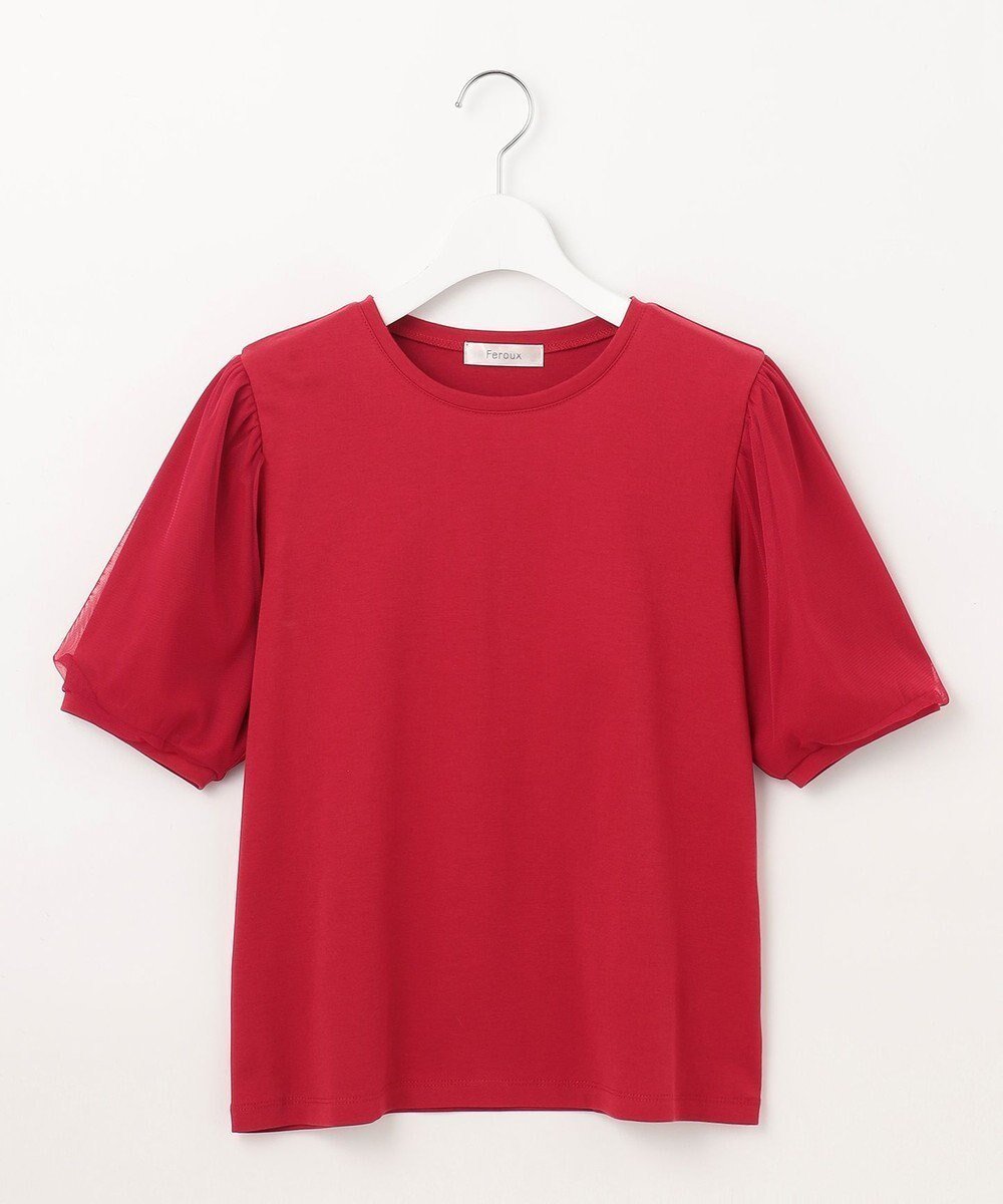 【フェルゥ/Feroux】のチュールパフスリーブ プルオーバー インテリア・キッズ・メンズ・レディースファッション・服の通販 founy(ファニー) 　ファッション　Fashion　レディースファッション　Ladies' Fashion Online　トップス・カットソー　Tops/Tshirt　シャツ/ブラウス　Shirts/Blouses　ロング / Tシャツ　T-Shirts　プルオーバー　Pullover　カットソー　Cut and Sewn　インナー　Inner　春　Spring　カットソー　Cut And Sew　シンプル　Simple　スリーブ　Sleeve　チュール　Tulle　ドッキング　Docking　ドット　Dot　定番　Standard　フェミニン　Feminine　S/S・春夏　Ss・Spring/Summer　再入荷　Restock/Back In Stock/Re Arrival　夏　Summer　レッド系|ID: prp329100004595666 ipo3291000000032655478