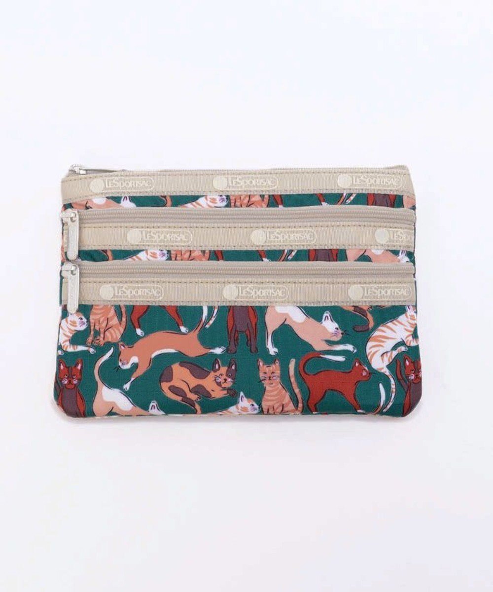 【レスポートサック/LeSportsac】の3ZIP COSMETIC/キュリアスキャッツグリーン インテリア・キッズ・メンズ・レディースファッション・服の通販 founy(ファニー) 　ファッション　Fashion　レディースファッション　Ladies' Fashion Online　財布　Wallets　ポーチ　Pouches　スリム　Slim　フラット　Flat　ポケット　Pocket　ポーチ　Pouch　旅行　Travel　猫　Cat　財布　Wallet　キュリアスキャッツグリーン|ID: prp329100004595702 ipo3291000000032655812