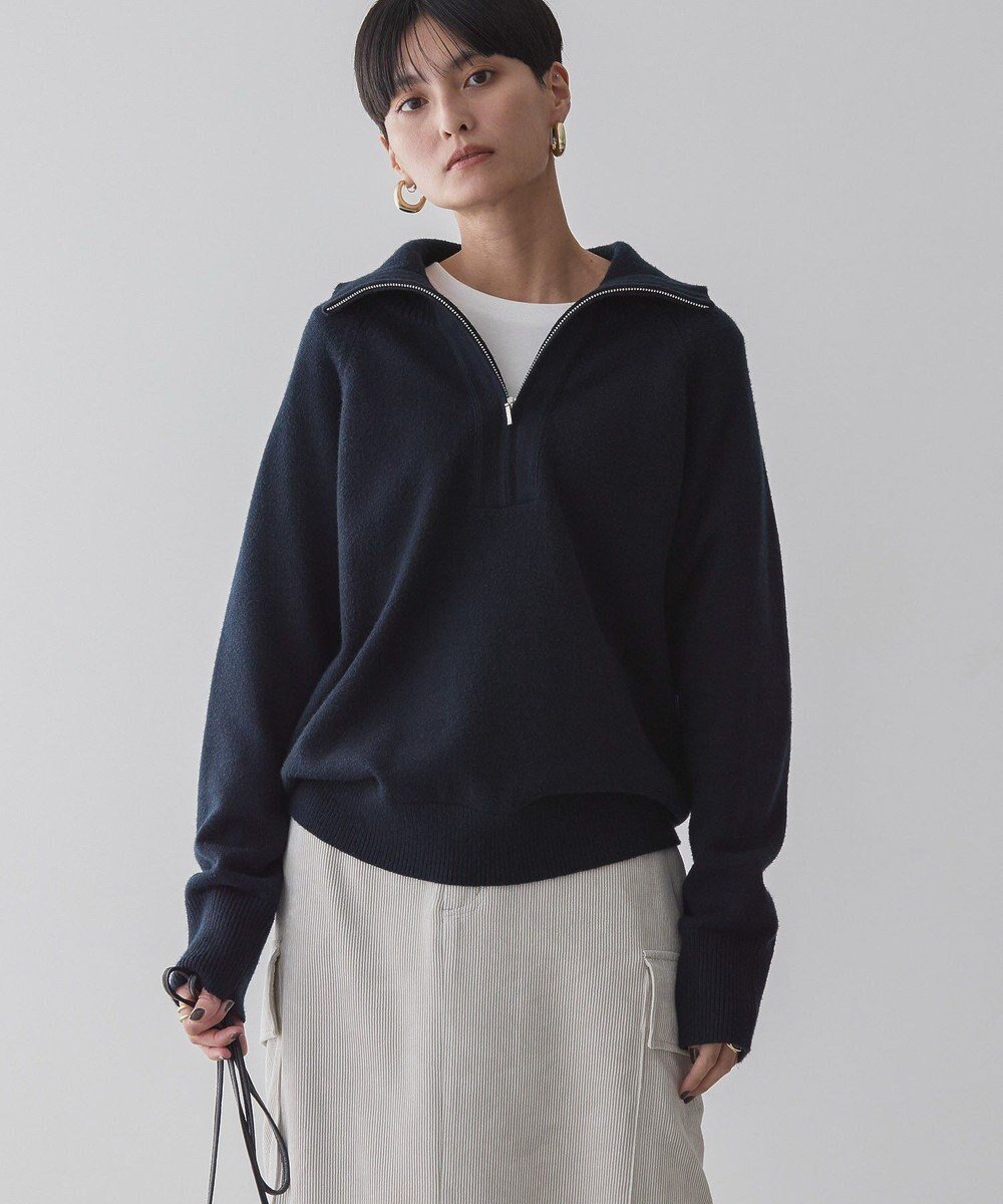 【アメリカンホリック/AMERICAN HOLIC】のバイパチハーフZIPニットプルオーバー インテリア・キッズ・メンズ・レディースファッション・服の通販 founy(ファニー) 　ファッション　Fashion　レディースファッション　Ladies' Fashion Online　トップス・カットソー　Tops/Tshirt　ニット　Knit Tops　プルオーバー　Pullover　おすすめ　Recommend　インナー　Inner　ジップ　Zip　スリーブ　Sleeve　セーター　Sweater　タートル　Turtle　人気　Popularity　今季　This Season　A/W・秋冬　Aw・Autumn/Winter・Fw・Fall-Winter　Navy|ID: prp329100004595719 ipo3291000000032656129
