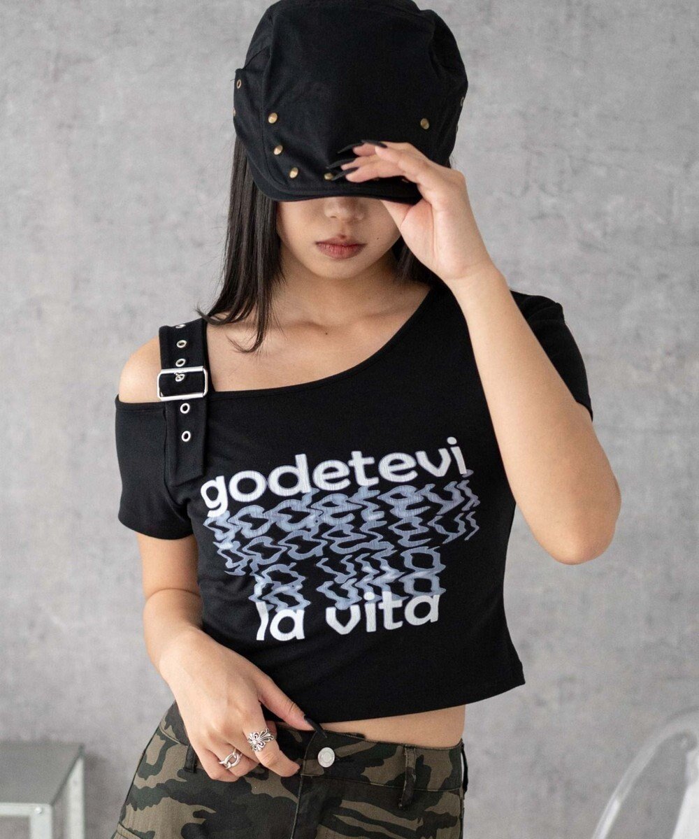 【ウィゴー/WEGO】のベルトワンショルグラフィックちびT インテリア・キッズ・メンズ・レディースファッション・服の通販 founy(ファニー) 　ファッション　Fashion　レディースファッション　Fashion for Women　トップス・カットソー　Cut & Sew Tops　シャツ・ブラウス・オフィスカジュアル　Elegant Blouses & Button-Ups　ロングTシャツ・Tシャツ　Longline T-Shirts & Tees　カットソー・ベーシックTシャツ　Cut-and-Sewn Tops / Stretch Tees & Basics　ベルト&ウエストマーク　Belts & Waist Accessories　新作・新入荷　New Arrivals / New In　カットソー　Cut and Sewn Top　グラフィック　Graphic, Graphic Design　コンパクト　Compact, Small Size　スマホ　Smartphone, Mobile Device　トレンド　Trend, Trending Now　フロント　Front, Front Design　ボトム　Bottoms, Lower Wear　半袖　Short Sleeve, Half Sleeve　夏　Summer　春　Spring　S/S・春夏　SS, Spring/Summer, Warm Season　ブラック|ID: prp329100004595830 ipo3291000000032657185