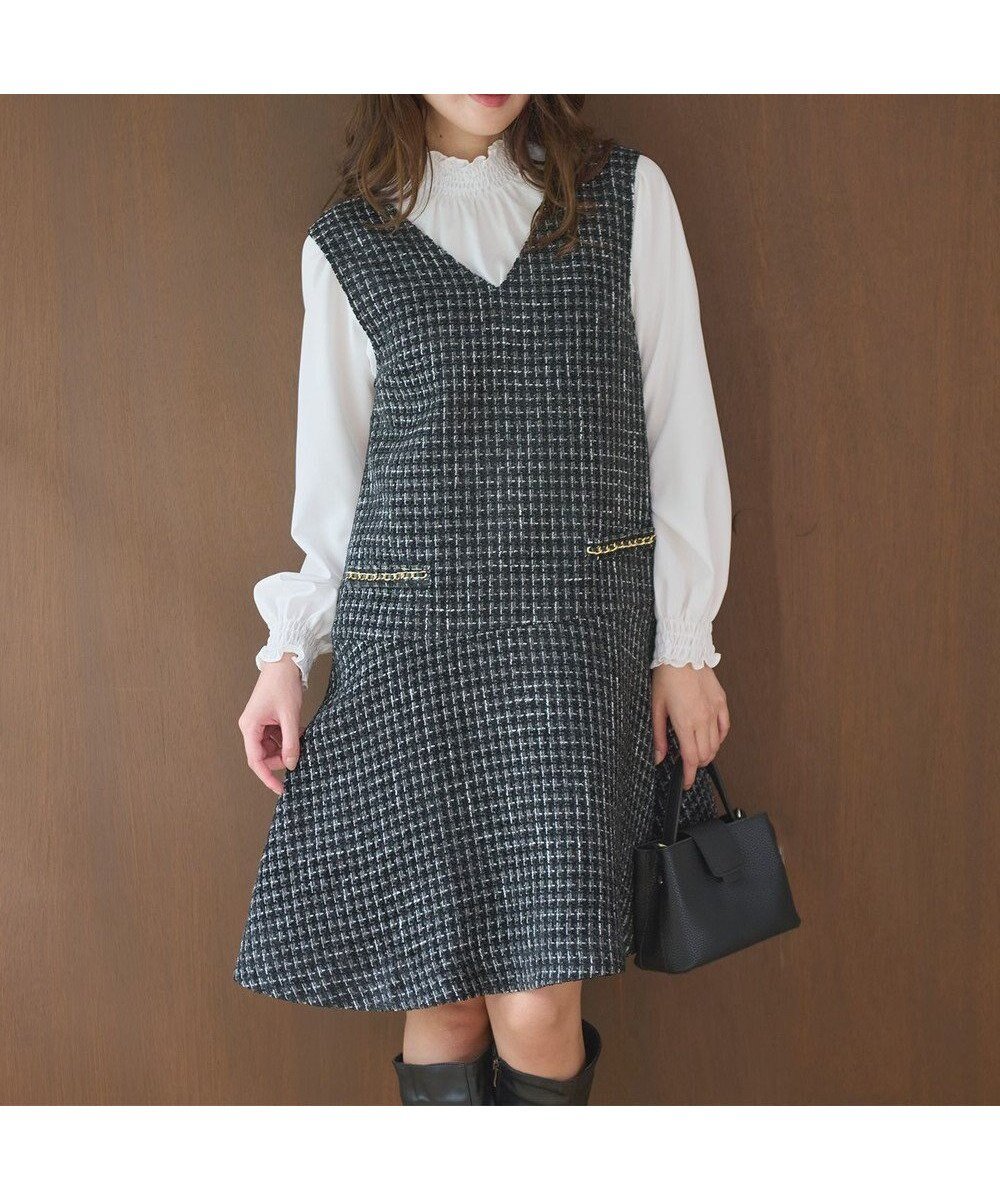 【フェルゥ/Feroux】のツイードジャンパースカート インテリア・キッズ・メンズ・レディースファッション・服の通販 founy(ファニー) 　ファッション　Fashion　レディースファッション　Fashion for Women　スカート　Skirts　おすすめ　Recommended / Our Picks　チェーン　Chain, Chain Strap　ツイード　Twill, Twill Weave　ハイネック　High Neck, Mock Neck　バランス　Balance, Style Balance　ポケット　Pocket, Pocket Detail　ロング　Long, Long-Length　冬　Winter / This Winter　A/W・秋冬　Autumn/Winter　ブラック系|ID: prp329100004596121 ipo3291000000035573055