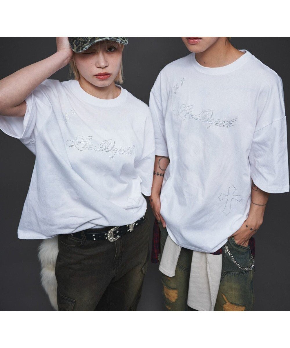 【ウィゴー/WEGO】の【ユニセックス着用ITEM】ラインストーングラフィックT(SS) インテリア・キッズ・メンズ・レディースファッション・服の通販 founy(ファニー) 　ファッション　Fashion　レディースファッション　Fashion for Women　トップス・カットソー　Cut & Sew Tops　シャツ・ブラウス・オフィスカジュアル　Elegant Blouses & Button-Ups　ロングTシャツ・Tシャツ　Longline T-Shirts & Tees　カットソー・ベーシックTシャツ　Cut-and-Sewn Tops / Stretch Tees & Basics　春　Spring　カットソー　Cut and Sewn Top　カーゴパンツ　Cargo Pants, Utility Pants　グラフィック　Graphic, Graphic Design　ストーン　Stone, Gem-Like　スポーツ　Sports, Activewear　スポーティ　Sporty, Casual Athletic　スマホ　Smartphone, Mobile Device　ダメージ　Distressed, Destroyed　デニム　Denim, Jeans Material　トレンド　Trend, Trending Now　定番　Standard, Basic Item　ビッグ　Big, Oversized　フロント　Front, Front Design　プリーツ　Pleats, Pleated　半袖　Short Sleeve, Half Sleeve　レース　Lace, Lace Fabric　S/S・春夏　SS, Spring/Summer, Warm Season　新作・新入荷　New Arrivals / New In　おすすめ　Recommended / Our Picks　夏　Summer　ホワイト|ID: prp329100004596230 ipo3291000000032662330