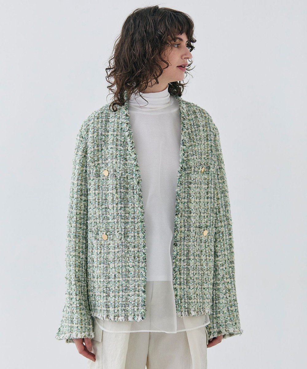 【ベイジ,/BEIGE,】の【Oggi 4月号掲載】TEASEL / オーバーサイズツイードジャケット インテリア・キッズ・メンズ・レディースファッション・服の通販 founy(ファニー) 　雑誌掲載アイテム　Magazine Picks & Fashion Features　ファッション雑誌　Fashion Magazines　オッジ　Oggi　ファッション　Fashion　レディースファッション　Fashion for Women　アウター　Coat / Outerwear Collection　レディースジャケット・軽アウター　Jackets　ノーカラージャケット / シンプル上品コーデ　Collarless Jackets　4月号　April Issue　おすすめ　Recommended / Our Picks　カーディガン　Cardigan, Knitwear　ジャケット　Jacket, Outerwear　ダウン　Down, Puffer　ツイード　Twill, Twill Weave　デニム　Denim, Jeans Material　フリンジ　Fringe, Tassel　リラックス　Relax, Relaxed Fit　ビジネス 仕事 通勤　Business / Work / Commuting　夏　Summer　S/S・春夏　SS, Spring/Summer, Warm Season　A/W・秋冬　Autumn/Winter　雑誌　Magazine, Fashion Magazine　GREEN MIX|ID: prp329100004596268 ipo3291000000033528277