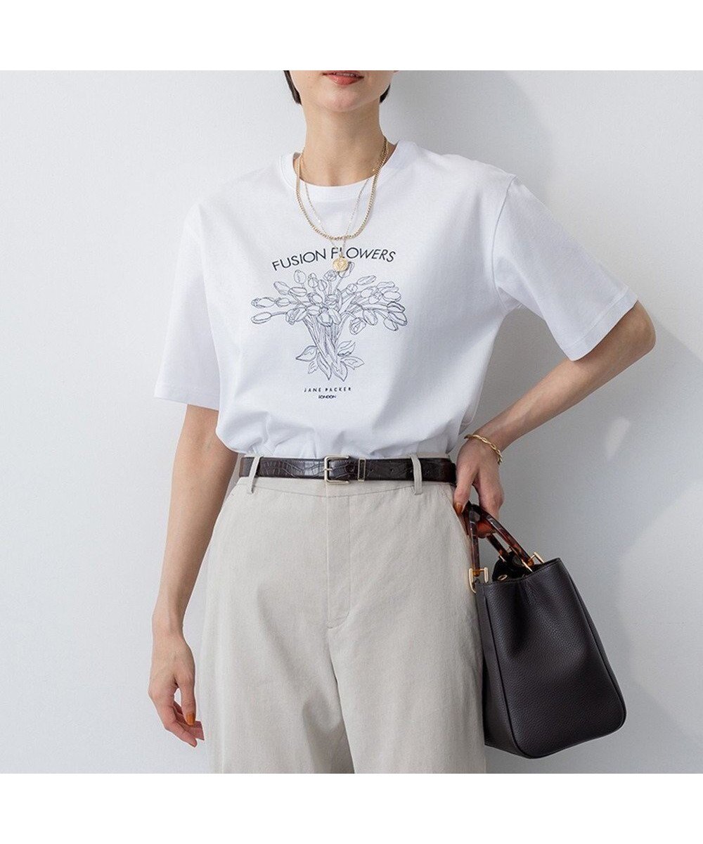 【23区/NIJYUSANKU】の【洗える】JANE PACKERコラボ フラワー刺繍 Tシャツ インテリア・キッズ・メンズ・レディースファッション・服の通販 founy(ファニー) 　ファッション　Fashion　レディースファッション　Ladies' Fashion Online　トップス・カットソー　Tops/Tshirt　シャツ/ブラウス　Shirts/Blouses　ロング / Tシャツ　T-Shirts　カットソー　Cut and Sewn　春　Spring　洗える　Washable　カットソー　Cut And Sew　コラボ　Collaboration　シンプル　Simple　スペシャル　Special　チューリップ　Tulip　デニム　Denim　なめらか　Smooth　フラワー　Flower　プリント　Print　モチーフ　Motif　S/S・春夏　Ss・Spring/Summer　NEW・新作・新着・新入荷　New Arrivals　おすすめ　Recommend　夏　Summer　エレガント 上品　Elegant　2025年　2025　2025春夏・S/S　Ss,Spring/Summer,2025　ホワイト系|ID: prp329100004596271 ipo3291000000032662677