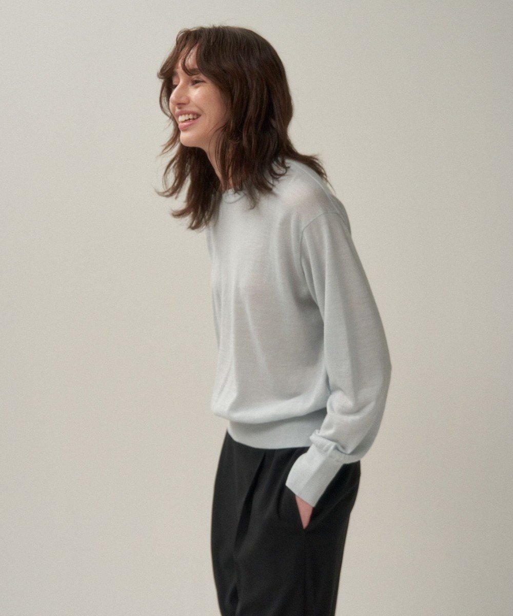 【エイトン/ATON】のRAMIE WOOL クルーネックセーター インテリア・キッズ・メンズ・レディースファッション・服の通販 founy(ファニー) 　ファッション　Fashion　レディースファッション　Fashion for Women　トップス・カットソー　Cut & Sew Tops　ニット　Knit Tops & Sweaters　コンパクト　Compact, Small Size　セーター　Sweater, Knitwear　ネップ　Nepp, Slub Yarn　ブラウジング　Blouson Silhouette, Cinched Waist　レギュラー　Regular, Standard Fit　夏　Summer　春　Spring　S/S・春夏　SS, Spring/Summer, Warm Season　SAX|ID: prp329100004596288 ipo3291000000032662960