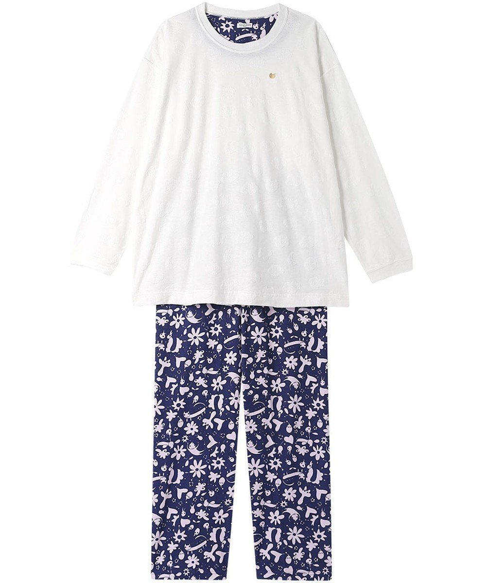 【ツモリチサト スリープ/tsumori chisato SLEEP】のツモリチサト パジャマ 長袖 長ズボン 綿100%(トップス) 綿混(ボトムス) UDX539 /ワコール インテリア・キッズ・メンズ・レディースファッション・服の通販 founy(ファニー) 　ファッション　Fashion　レディースファッション　Ladies' Fashion Online　ネコ　Cat　パジャマ　Pajamas　プリント　Print　ボトム　Bottom　ループ　Loop　ワンポイント　One Point　無地　Plain Color　長袖　Long Sleeve　コン|ID: prp329100004596331 ipo3291000000032663568