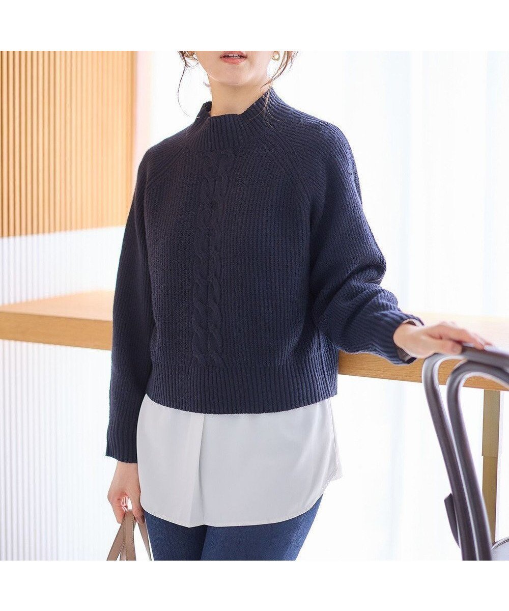 【エニィ スィス/any SiS】の【2SET】ニットレイヤード セット インテリア・キッズ・メンズ・レディースファッション・服の通販 founy(ファニー) 　ファッション　Fashion　レディースファッション　Fashion for Women　トップス・カットソー　Cut & Sew Tops　ニット　Knit Tops & Sweaters　とろみ　Fluid, Flowy Fabric　シンプル　Simple, Minimal　ジョーゼット　Georgette, Semi-Sheer Fabric　セーター　Sweater, Knitwear　バランス　Balance, Style Balance　フロント　Front, Front Design　A/W・秋冬　Autumn/Winter　ネイビー|ID: prp329100004596595 ipo3291000000032666450