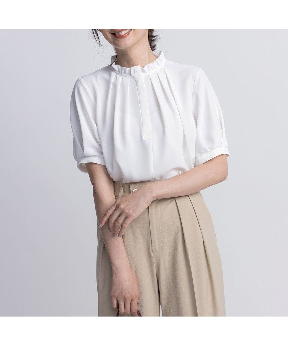 【組曲/KUMIKYOKU】のライトデシンフリル襟 ブラウス 人気、トレンドファッション・服の通販 founy(ファニー) 　ファッション　Fashion　レディースファッション　Fashion for Women　トップス・カットソー　Cut & Sew Tops　シャツ・ブラウス・オフィスカジュアル　Elegant Blouses & Button-Ups　インナー　Innerwear　ウォッシャブル　Machine Washable　ジャケット　Jacket, Outerwear　スキッパー　Skipper, Open Collar　ストライプ　Stripe, Striped Pattern　パウダー　Powder, Soft Tone　フォーマル　Formal, Dressy　フリル　Frill, Ruffle　プリント　Print, Printed Pattern　ボトム　Bottoms, Lower Wear　無地　Plain, Solid Color　楽ちん　Easy Fit, Comfortable　A/W・秋冬　Autumn/Winter　おすすめ　Recommended / Our Picks　 other-1|ID: prp329100004597066 ipo3291000000033186214