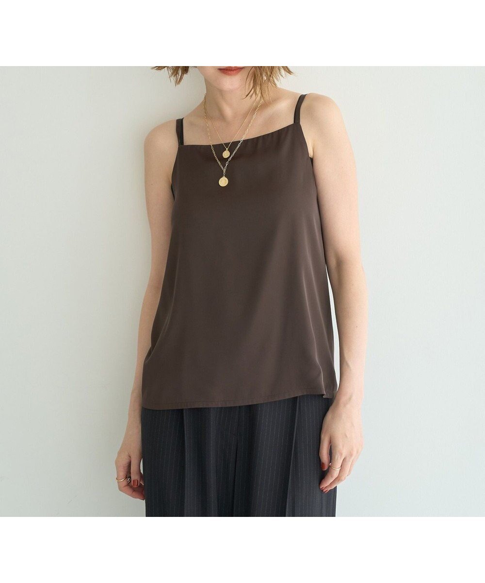 【イェッカ ヴェッカ/YECCA VECCA】のボートネックサテンキャミ インテリア・キッズ・メンズ・レディースファッション・服の通販 founy(ファニー) 　ファッション　Fashion　レディースファッション　Fashion for Women　トップス・カットソー　Cut & Sew Tops　キャミソール&ノースリーブ　Camisoles & Sleeveless Tops　インナー　Innerwear　カットソー　Cut and Sewn Top　キャミソール　Camisole, Spaghetti Strap Top　クール　Cool, Chic　サテン　Satin, Glossy Fabric　ジャケット　Jacket, Outerwear　ドッキング　Docking, Mixed Material　ポケット　Pocket, Pocket Detail　夏　Summer　春　Spring　S/S・春夏　SS, Spring/Summer, Warm Season　Brown|ID: prp329100004597102 ipo3291000000034060558