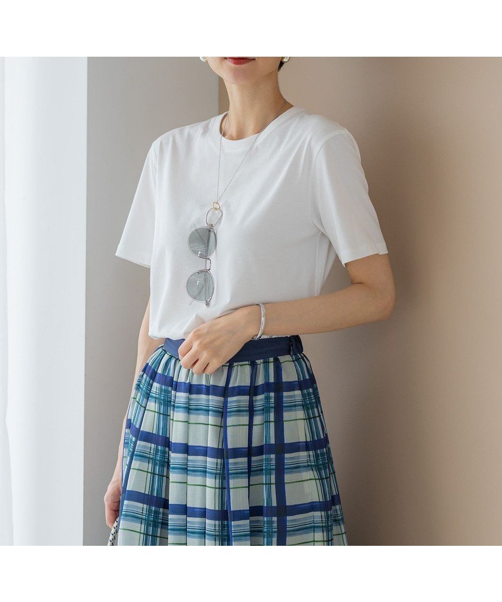 【23区/NIJYUSANKU】の【洗える】コンパクトヤーン スムース Tシャツ インテリア・キッズ・メンズ・レディースファッション・服の通販 founy(ファニー) 　ファッション　Fashion　レディースファッション　Fashion for Women　トップス・カットソー　Cut & Sew Tops　シャツ・ブラウス・オフィスカジュアル　Elegant Blouses & Button-Ups　ロングTシャツ・Tシャツ　Longline T-Shirts & Tees　カットソー・ベーシックTシャツ　Cut-and-Sewn Tops / Stretch Tees & Basics　イエロー　Yellow　インナー　Innerwear　オレンジ　Orange　春　Spring　洗える　Machine Washable　カットソー　Cut and Sewn Top　シンプル　Simple, Minimal　スペシャル　Special, Limited Edition　スリーブ　Sleeve, Long Sleeve / Short Sleeve　デニム　Denim, Jeans Material　なめらか　Smooth, Silky Texture　ノースリーブ　Sleeveless, No-Sleeve　フェミニン　Feminine, Girly　フレア　Flare, Flared　フレンチ　French, French Style　ベーシック　Basic, Essential　ボトム　Bottoms, Lower Wear　S/S・春夏　SS, Spring/Summer, Warm Season　再入荷　Restock / Back in Stock　夏　Summer　エレガント 上品　Elegant　2025年　2025　2025春夏・S/S　Spring/Summer 2025 SS25　ホワイト系|ID: prp329100004597152 ipo3291000000033408760