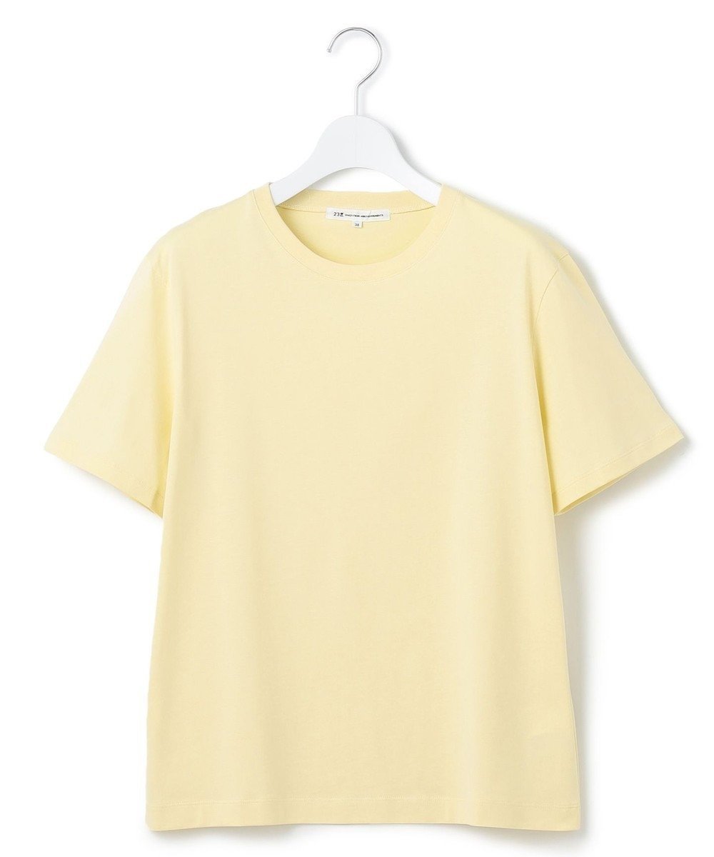 【23区/NIJYUSANKU】の【洗える】コンパクトヤーン スムース Tシャツ インテリア・キッズ・メンズ・レディースファッション・服の通販 founy(ファニー) 　ファッション　Fashion　レディースファッション　Fashion for Women　トップス・カットソー　Cut & Sew Tops　シャツ・ブラウス・オフィスカジュアル　Elegant Blouses & Button-Ups　ロングTシャツ・Tシャツ　Longline T-Shirts & Tees　カットソー・ベーシックTシャツ　Cut-and-Sewn Tops / Stretch Tees & Basics　イエロー　Yellow　インナー　Innerwear　オレンジ　Orange　春　Spring　洗える　Machine Washable　カットソー　Cut and Sewn Top　シンプル　Simple, Minimal　スペシャル　Special, Limited Edition　スリーブ　Sleeve, Long Sleeve / Short Sleeve　デニム　Denim, Jeans Material　なめらか　Smooth, Silky Texture　ノースリーブ　Sleeveless, No-Sleeve　フェミニン　Feminine, Girly　フレア　Flare, Flared　フレンチ　French, French Style　ベーシック　Basic, Essential　ボトム　Bottoms, Lower Wear　S/S・春夏　SS, Spring/Summer, Warm Season　再入荷　Restock / Back in Stock　夏　Summer　エレガント 上品　Elegant　2025年　2025　2025春夏・S/S　Spring/Summer 2025 SS25　イエロー系|ID: prp329100004597152 ipo3291000000033408767