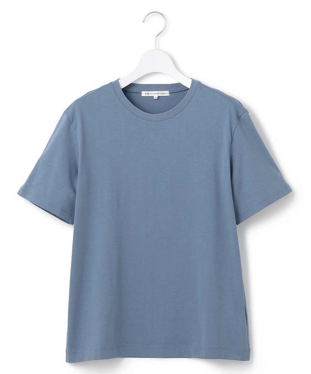 【23区/NIJYUSANKU】の【洗える】コンパクトヤーン スムース Tシャツ インテリア・キッズ・メンズ・レディースファッション・服の通販 founy(ファニー) 　ファッション　Fashion　レディースファッション　Fashion for Women　トップス・カットソー　Cut & Sew Tops　シャツ・ブラウス・オフィスカジュアル　Elegant Blouses & Button-Ups　ロングTシャツ・Tシャツ　Longline T-Shirts & Tees　カットソー・ベーシックTシャツ　Cut-and-Sewn Tops / Stretch Tees & Basics　イエロー　Yellow　インナー　Innerwear　オレンジ　Orange　春　Spring　洗える　Machine Washable　カットソー　Cut and Sewn Top　シンプル　Simple, Minimal　スペシャル　Special, Limited Edition　スリーブ　Sleeve, Long Sleeve / Short Sleeve　デニム　Denim, Jeans Material　なめらか　Smooth, Silky Texture　ノースリーブ　Sleeveless, No-Sleeve　フェミニン　Feminine, Girly　フレア　Flare, Flared　フレンチ　French, French Style　ベーシック　Basic, Essential　ボトム　Bottoms, Lower Wear　S/S・春夏　SS, Spring/Summer, Warm Season　再入荷　Restock / Back in Stock　夏　Summer　エレガント 上品　Elegant　2025年　2025　2025春夏・S/S　Spring/Summer 2025 SS25　ダルブルー系|ID: prp329100004597152 ipo3291000000033408769