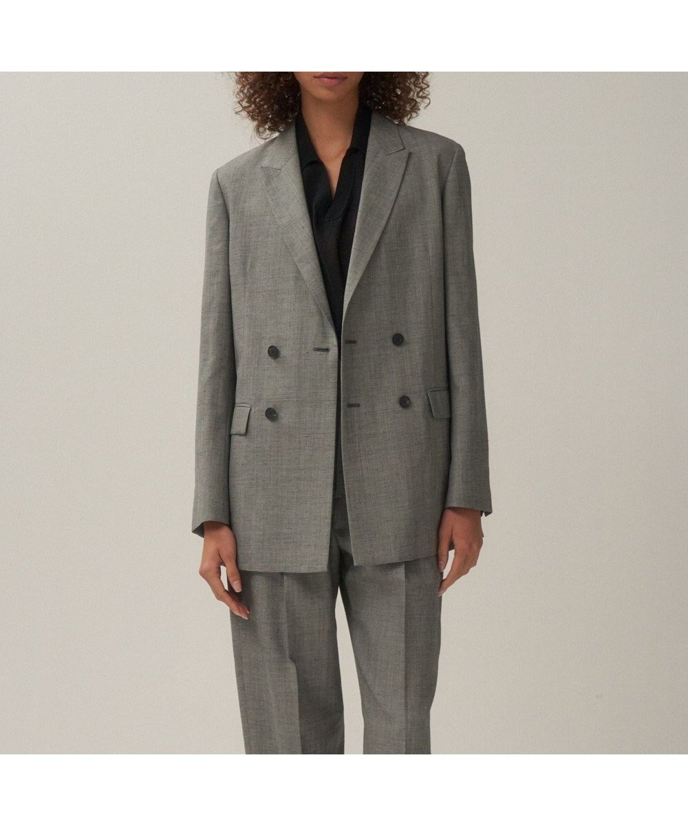 【エイトン/ATON】のWOOL LINEN SHARKSKIN ダブルジャケット インテリア・キッズ・メンズ・レディースファッション・服の通販 founy(ファニー) 　ファッション　Fashion　レディースファッション　Ladies' Fashion Online　アウター　Coat Outerwear　ジャケット　Jackets　ジャケット　Jacket　セットアップ　Set Up　ダブル　Double　ボックス　Box　リネン　Linen　夏　Summer　春　Spring　S/S・春夏　Ss・Spring/Summer　GRAY|ID: prp329100004597457 ipo3291000000032675367