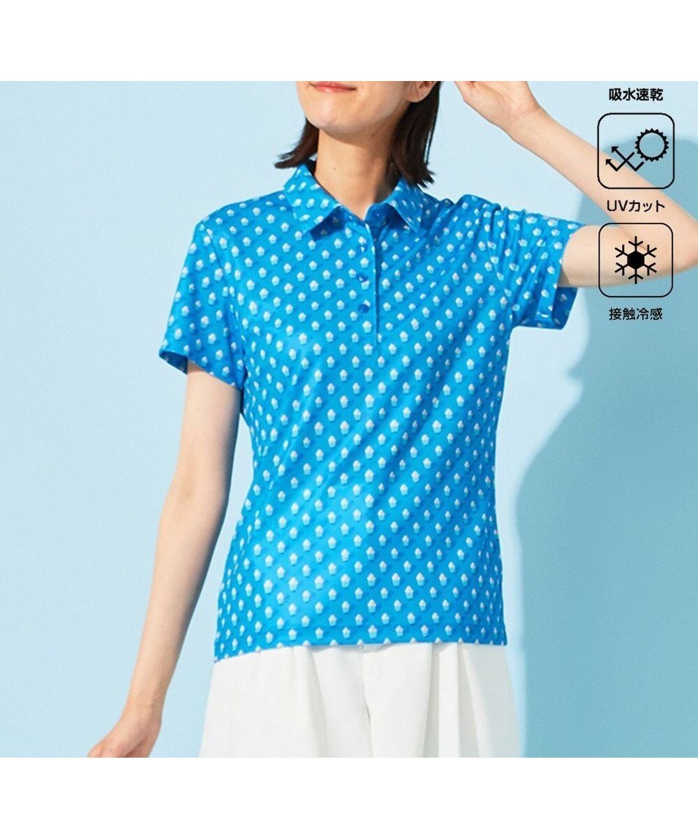 【23区 ゴルフ/NIJYUSANKU GOLF】の【WOMEN】【接触冷感・UVケア・吸水速乾】アイス柄 ポロシャツ インテリア・キッズ・メンズ・レディースファッション・服の通販 founy(ファニー) 　ファッション　Fashion　レディースファッション　Ladies' Fashion Online　トップス・カットソー　Tops/Tshirt　シャツ/ブラウス　Shirts/Blouses　ポロシャツ　Polo Shirts　春　Spring　吸水　Water Absorption　シルバー　Silver　ポロシャツ　Polo Shirt　半袖　Short Sleeve　モチーフ　Motif　ラウンド　Round　S/S・春夏　Ss・Spring/Summer　夏　Summer　ブルー系5|ID: prp329100004597468 ipo3291000000032675581