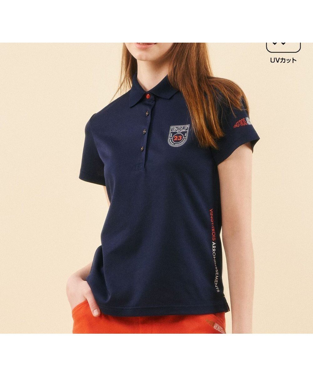 【23区 ゴルフ/NIJYUSANKU GOLF】の【WOMEN】【吸水速乾/UVカット】グラフィカルポロシャツ インテリア・キッズ・メンズ・レディースファッション・服の通販 founy(ファニー) 　ファッション　Fashion　レディースファッション　Fashion for Women　トップス・カットソー　Cut & Sew Tops　シャツ・ブラウス・オフィスカジュアル　Elegant Blouses & Button-Ups　ポロシャツ・きれいめカジュアル　Smart-Casual Polo Tops　カラフル　Colorful Design　スポーツ　Sports, Activewear　フラット　Flat, Flat Shoes　ベーシック　Basic, Essential　ポロシャツ　Polo Shirt, Collared Tee　モチーフ　Motif, Design Theme　吸水　Absorbent, Quick-Dry　夏　Summer　春　Spring　S/S・春夏　SS, Spring/Summer, Warm Season　ネイビー系|ID: prp329100004597558 ipo3291000000032676544
