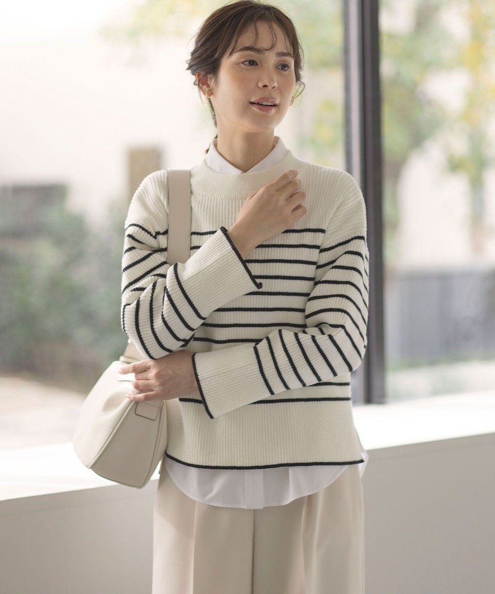 【組曲/KUMIKYOKU】の【WEB限定】ハイネック ゆるボーダーニット 人気、トレンドファッション・服の通販 founy(ファニー) 　ファッション　Fashion　レディースファッション　Fashion for Women　トップス・カットソー　Cut & Sew Tops　ニット　Knit Tops & Sweaters　アクリル　Acrylic Material　春　Spring　秋　Autumn　ジャケット　Jacket, Outerwear　スリット　Slit, Slit Detail　セーター　Sweater, Knitwear　デニム　Denim, Jeans Material　ハイネック　High Neck, Mock Neck　バランス　Balance, Style Balance　フリル　Frill, Ruffle　ボーダー　Border, Stripe　ミドル　Middle Length, Mid Height　冬　Winter / This Winter　S/S・春夏　SS, Spring/Summer, Warm Season　おすすめ　Recommended / Our Picks　夏　Summer　 other-1|ID: prp329100004597649 ipo3291000000032677782
