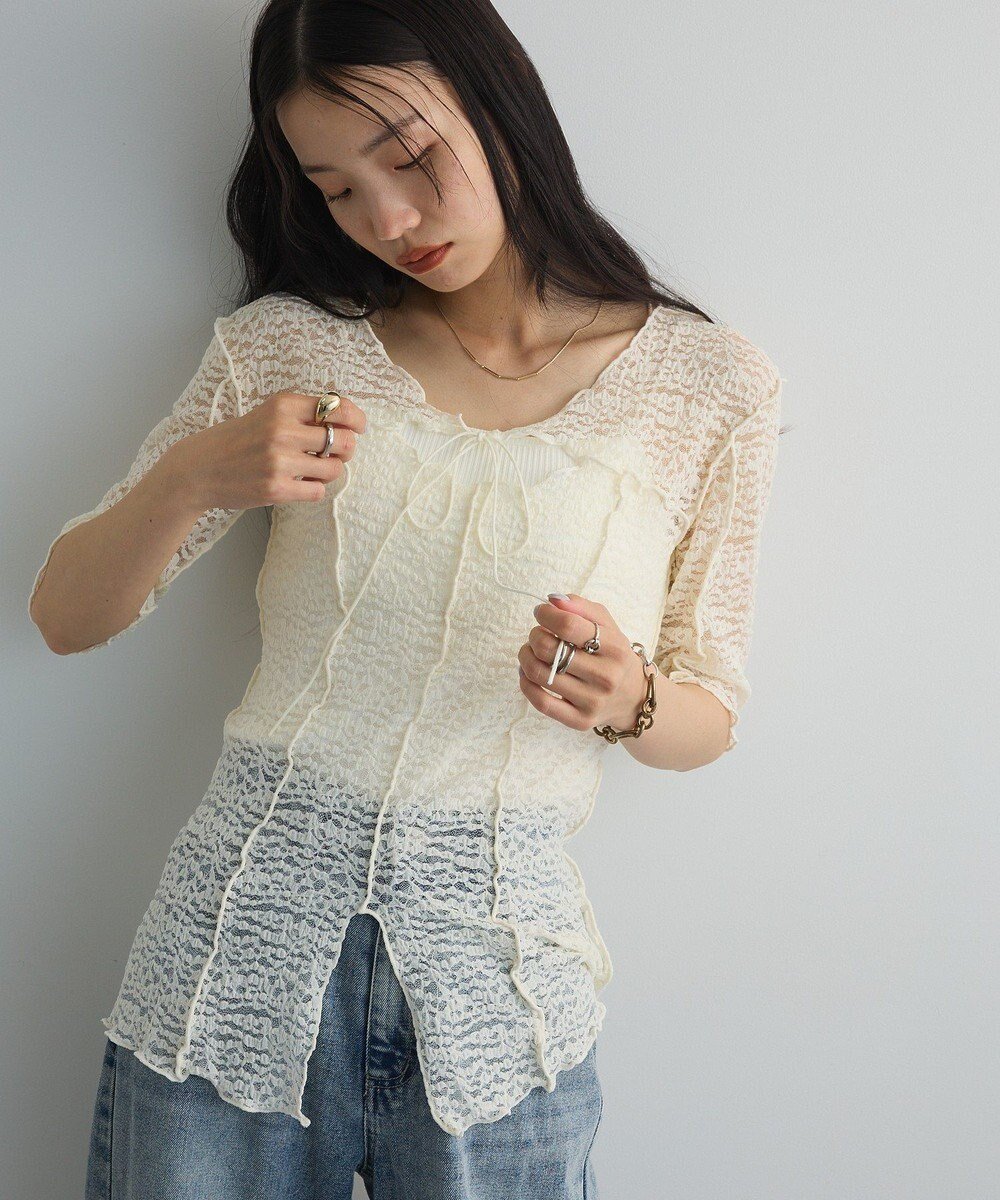 【グリーンパークス/Green Parks】のカットワークデザインレース半袖トップス 人気、トレンドファッション・服の通販 founy(ファニー) 　ファッション　Fashion　レディースファッション　Fashion for Women　トップス・カットソー　Cut & Sew Tops　シャツ・ブラウス・オフィスカジュアル　Elegant Blouses & Button-Ups　ロングTシャツ・Tシャツ　Longline T-Shirts & Tees　カットソー・ベーシックTシャツ　Cut-and-Sewn Tops / Stretch Tees & Basics　おすすめ　Recommended / Our Picks　カットソー　Cut and Sewn Top　トレンド　Trend, Trending Now　フィット　Fit, Slim Fit　フロント　Front, Front Design　ポケット　Pocket, Pocket Detail　リボン　Ribbon, Bow　半袖　Short Sleeve, Half Sleeve　夏　Summer　春　Spring　S/S・春夏　SS, Spring/Summer, Warm Season　 other-1|ID: prp329100004597995 ipo3291000000033655241