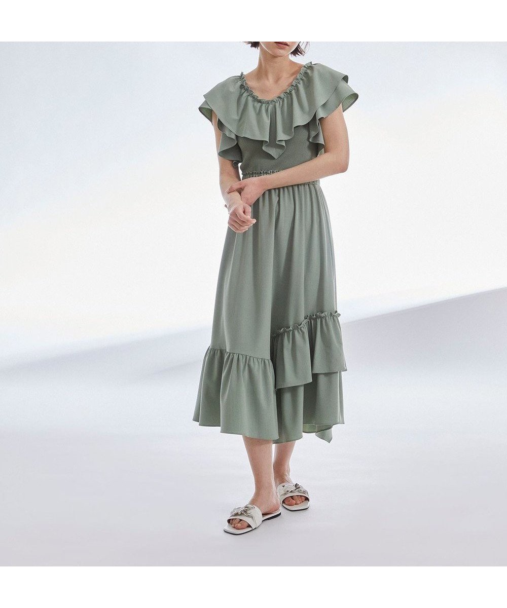 【グレース コンチネンタル/GRACE CONTINENTAL】のフリルニットワンピース インテリア・キッズ・メンズ・レディースファッション・服の通販 founy(ファニー) 　ファッション　Fashion　レディースファッション　Ladies' Fashion Online　ワンピース　Dress　ニットワンピース　Knit Dresses　イレギュラー　Irregular　ティアード　Tiered　バランス　Balance　フリル　Frills　ロング　Long　再入荷　Restock/Back In Stock/Re Arrival　夏　Summer　春　Spring　S/S・春夏　Ss・Spring/Summer　グリーン|ID: prp329100004598457 ipo3291000000032685995
