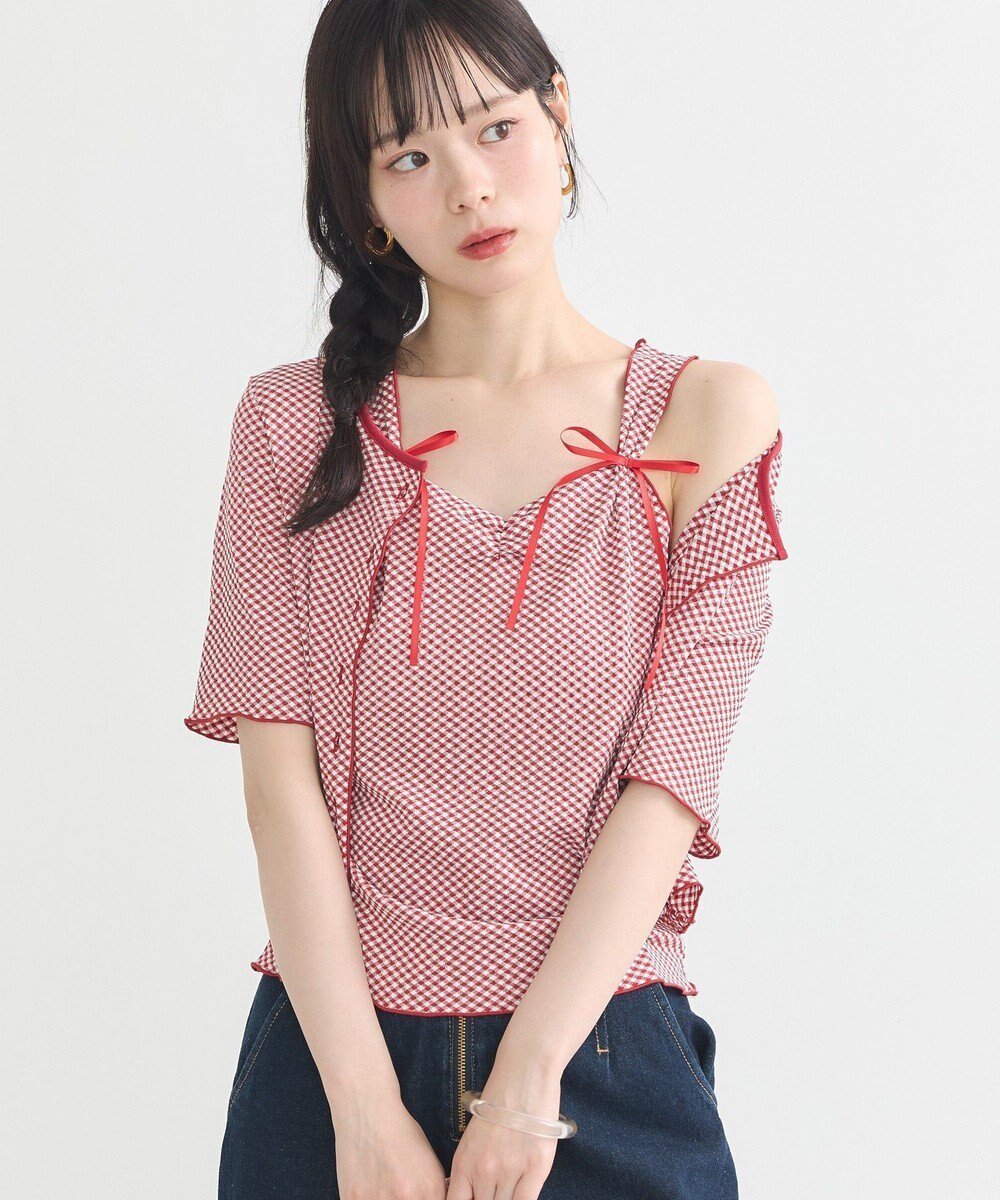 【アースミュージックアンドエコロジー/earth music&ecology】のSET2点ギンガムメロ-カーデ+リボンタンク 人気、トレンドファッション・服の通販 founy(ファニー) 　ファッション　Fashion　レディースファッション　Ladies' Fashion Online　トップス・カットソー　Tops/Tshirt　カーディガン　Cardigans　NEW・新作・新着・新入荷　New Arrivals　おすすめ　Recommend　カーディガン　Cardigan　ギンガム　Gingham　コンパクト　Compact　シャーリング　Shirring　タンク　Tank　チェック　Check　バランス　Balance　フォルム　Form　ボトム　Bottom　ポケット　Pocket　リボン　Ribbon　ワイド　Wide　夏　Summer　春　Spring　S/S・春夏　Ss・Spring/Summer　 other-1|ID: prp329100004598610 ipo3291000000032687956