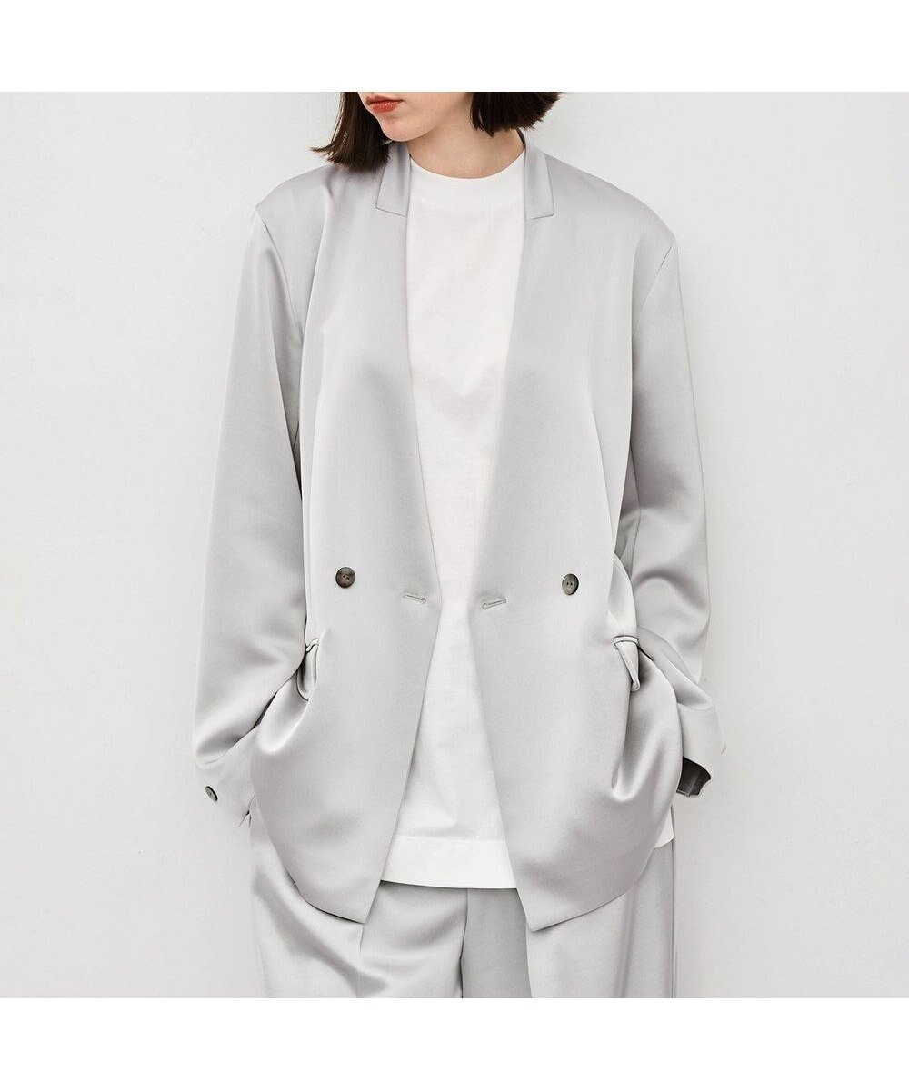 【アンクレイヴ/uncrave】のシャイニーダブルサテン ジャケット インテリア・キッズ・メンズ・レディースファッション・服の通販 founy(ファニー) 　ファッション　Fashion　レディースファッション　Ladies' Fashion Online　アウター　Coat Outerwear　ジャケット　Jackets　ノーカラージャケット　No Collar Leather Jackets　サテン　Satin　ジャケット　Jacket　スリット　Slit　ダブル　Double　ドレープ　Drape　フレア　Flare　ワイド　Wide　ワッシャー　Washer　A/W・秋冬　Aw・Autumn/Winter・Fw・Fall-Winter　NEW・新作・新着・新入荷　New Arrivals　シルバーグレー|ID: prp329100004598694 ipo3291000000032688598