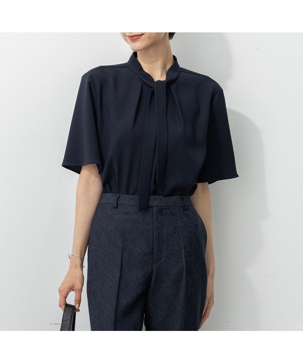 【23区/NIJYUSANKU】の【UVカット/接触冷感/吸水速乾】ストレッチジョーゼット ボウタイ カットソー インテリア・キッズ・メンズ・レディースファッション・服の通販 founy(ファニー) 　ファッション　Fashion　レディースファッション　Ladies' Fashion Online　トップス・カットソー　Tops/Tshirt　シャツ/ブラウス　Shirts/Blouses　ロング / Tシャツ　T-Shirts　カットソー　Cut and Sewn　春　Spring　秋　Autumn/Fall　カットソー　Cut And Sew　吸水　Water Absorption　ジョーゼット　Georgette　ストレッチ　Stretch　セットアップ　Set Up　リボン　Ribbon　ワイド　Wide　S/S・春夏　Ss・Spring/Summer　NEW・新作・新着・新入荷　New Arrivals　夏　Summer　エレガント 上品　Elegant　2025年　2025　2025春夏・S/S　Ss,Spring/Summer,2025　ネイビー系|ID: prp329100004598766 ipo3291000000032689116