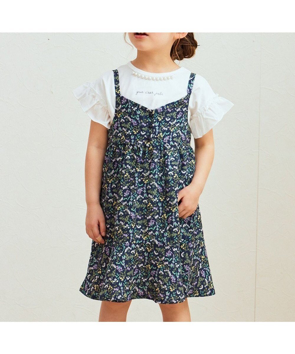 【エニファム/any FAM / KIDS】のフラワープリント キャミ ワンピース インテリア・キッズ・メンズ・レディースファッション・服の通販 founy(ファニー) 　ファッション　Fashion　キッズファッション　KIDS Children’s Clothing　ワンピース　Dress/Kids　キャミ　Cami　キャミワンピース　Cami Dress　フラワー　Flower　プリント　Print　ポケット　Pocket　リボン　Ribbon　再入荷　Restock/Back In Stock/Re Arrival　夏　Summer　春　Spring　S/S・春夏　Ss・Spring/Summer　ネイビー系|ID: prp329100004599414 ipo3291000000032695318