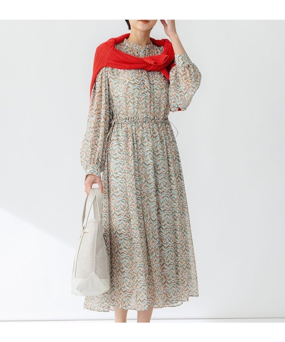 【23区/NIJYUSANKU】の【洗える】シアーヘリンボーンプリント ワンピース 人気、トレンドファッション・服の通販 founy(ファニー) 　ファッション　Fashion　レディースファッション　Ladies' Fashion Online　ワンピース　Dress　エレガント 上品　Elegant　オレンジ　Orange　春　Spring　洗える　Washable　ギャザー　Gather　シアー　Sheer　ジョーゼット　Georgette　スカーフ　Scarf　長袖　Long Sleeve　フランス　France　プリント　Print　ヘリンボーン　Herringbone　メタル　Metal　ランダム　Random　S/S・春夏　Ss・Spring/Summer　おすすめ　Recommend　夏　Summer　2025年　2025　2025春夏・S/S　Ss,Spring/Summer,2025　 other-1|ID: prp329100004599453 ipo3291000000032695744