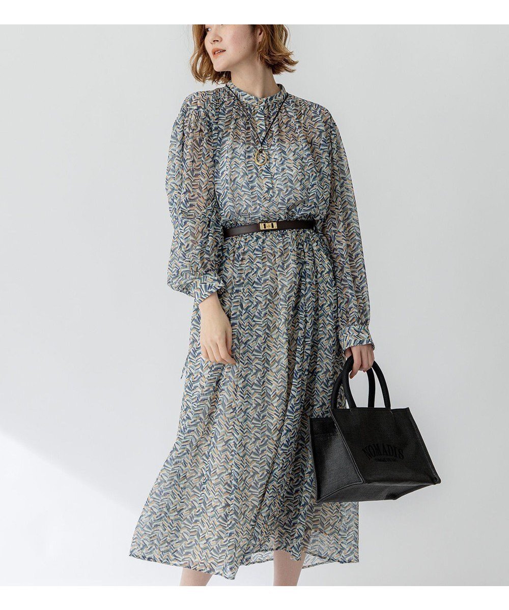 【23区/NIJYUSANKU】の【洗える】シアーヘリンボーンプリント ワンピース インテリア・キッズ・メンズ・レディースファッション・服の通販 founy(ファニー) 　ファッション　Fashion　レディースファッション　Fashion for Women　ワンピース　Dresses　エレガント 上品　Elegant　オレンジ　Orange　春　Spring　洗える　Machine Washable　ギャザー　Gathered, Ruffled　シアー　Sheer, See-Through　ジョーゼット　Georgette, Semi-Sheer Fabric　スカーフ　Scarf, Neckwear　長袖　Long Sleeve, Full Sleeve　フランス　France, French　プリント　Print, Printed Pattern　メタル　Metal, Metal Parts　ランダム　Random, Irregular　S/S・春夏　SS, Spring/Summer, Warm Season　おすすめ　Recommended / Our Picks　夏　Summer　2025年　2025　2025春夏・S/S　Spring/Summer 2025 SS25　ブループリント|ID: prp329100004599453 ipo3291000000035421220