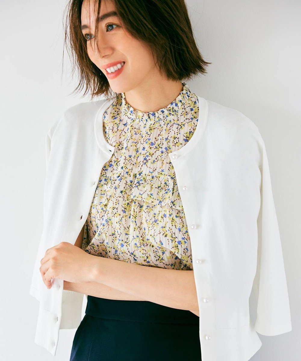 【組曲/KUMIKYOKU】の【WEB限定・2SET】フラワープリントアンサンブルニット 人気、トレンドファッション・服の通販 founy(ファニー) 　ファッション　Fashion　レディースファッション　Fashion for Women　トップス・カットソー　Cut & Sew Tops　ニット　Knit Tops & Sweaters　カーディガン・羽織り　Layered Style Cardigans　アンサンブルニット　Knit Ensembles & Twin Sets　花柄・フラワープリント・モチーフ　Floral Prints & Motifs / Flower Pattern Tops　インナー　Innerwear　春　Spring　カーディガン　Cardigan, Knitwear　コンパクト　Compact, Small Size　シンプル　Simple, Minimal　スクエア　Square, Square Shape　スタンド　Stand Collar, Upright Stand　ストライプ　Stripe, Striped Pattern　ストレッチ　Stretch, Stretchy Fabric　スリット　Slit, Slit Detail　パール　Pearl, Pearl Accent　フリル　Frill, Ruffle　フロント　Front, Front Design　プリント　Print, Printed Pattern　ボトム　Bottoms, Lower Wear　モチーフ　Motif, Design Theme　ヨーク　Yoke, Yoke Design　S/S・春夏　SS, Spring/Summer, Warm Season　再入荷　Restock / Back in Stock　夏　Summer　エレガント 上品　Elegant　 other-1|ID: prp329100004599525 ipo3291000000032696339