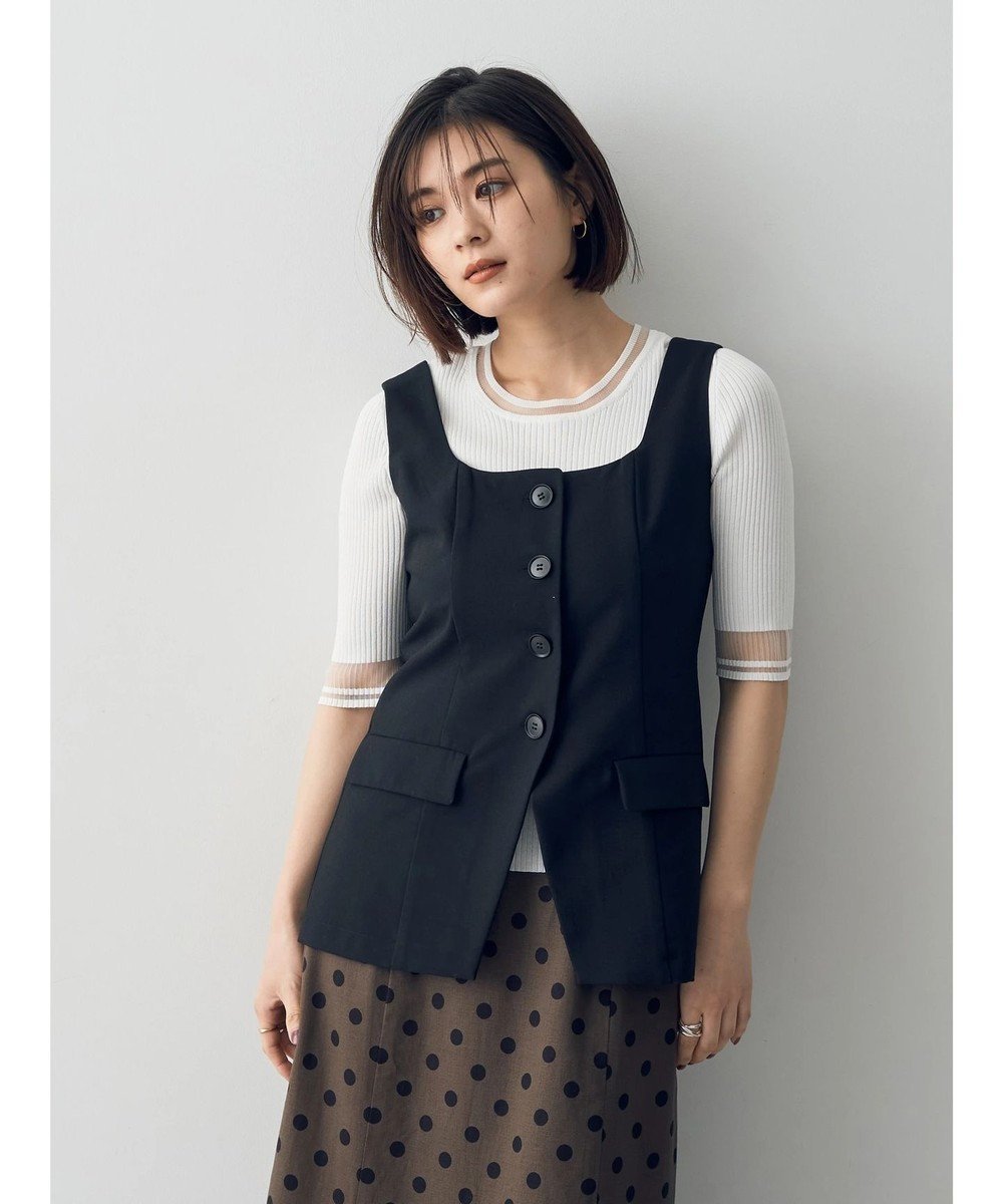 【イェッカ ヴェッカ/YECCA VECCA】のリネンライクビスチェベスト インテリア・キッズ・メンズ・レディースファッション・服の通販 founy(ファニー) 　ファッション　Fashion　レディースファッション　Fashion for Women　アウター　Coat / Outerwear Collection　トップス・カットソー　Cut & Sew Tops　ベスト&ジレ / 重ね着スタイル　Vests & Gilets　ビスチェ　Bustiers & Corset Tops / Layered Bustier Style　フェミニン　Feminine, Girly　フロント　Front, Front Design　ベスト　Vest, Waistcoat　ポケット　Pocket, Pocket Detail　夏　Summer　春　Spring　S/S・春夏　SS, Spring/Summer, Warm Season　Black|ID: prp329100004599545 ipo3291000000032696548