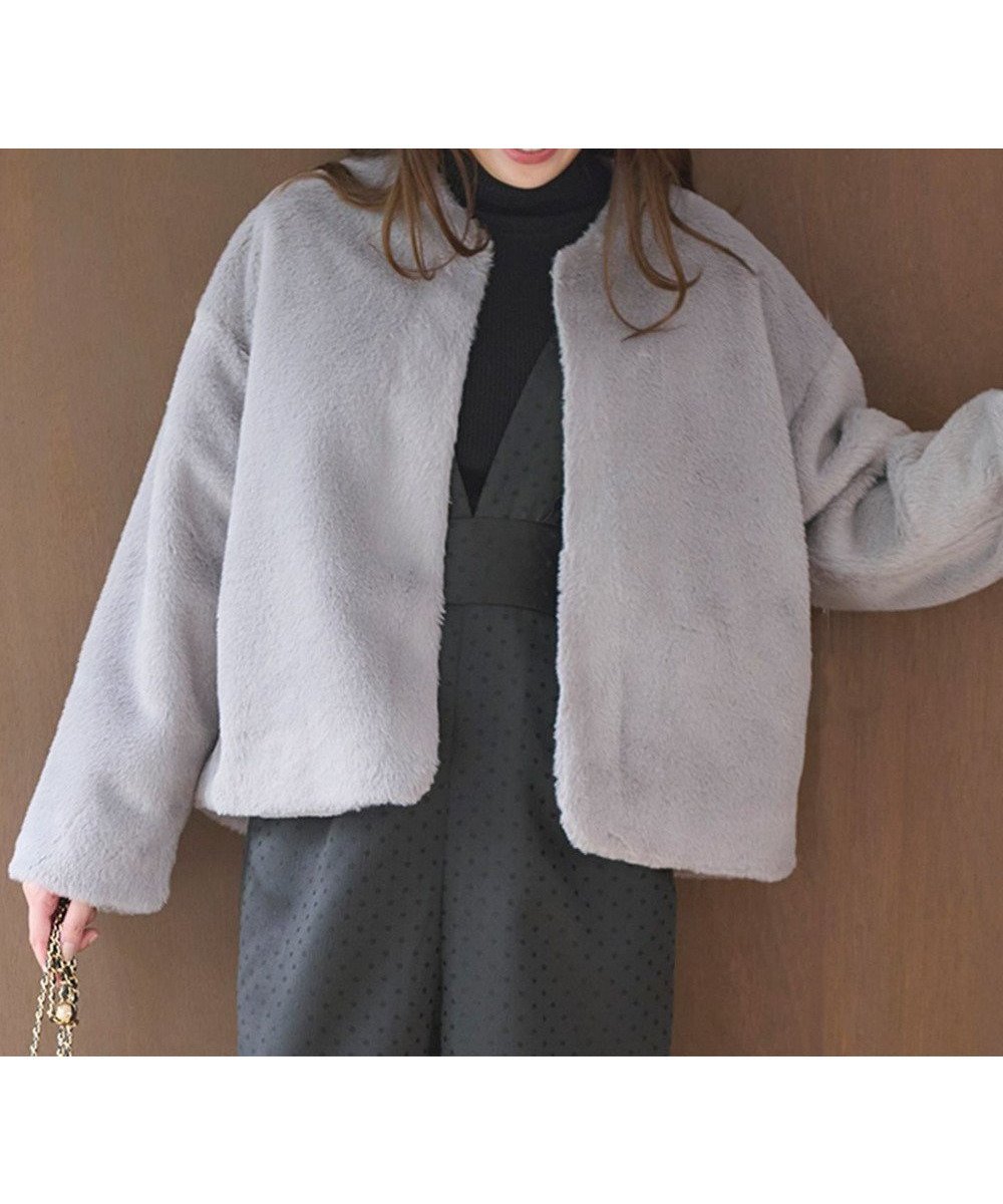 【フェルゥ/Feroux】のフェイクファー ジャケット インテリア・キッズ・メンズ・レディースファッション・服の通販 founy(ファニー) 　ファッション　Fashion　レディースファッション　Ladies' Fashion Online　アウター　Coat Outerwear　ジャケット　Jackets　ノーカラージャケット　No Collar Leather Jackets　ジャケット　Jacket　ドレス　Dress　フェイクファー　Faux Fur　ミドル　Middle　冬　Winter　A/W・秋冬　Aw・Autumn/Winter・Fw・Fall-Winter　グレー系|ID: prp329100004599553 ipo3291000000032696597