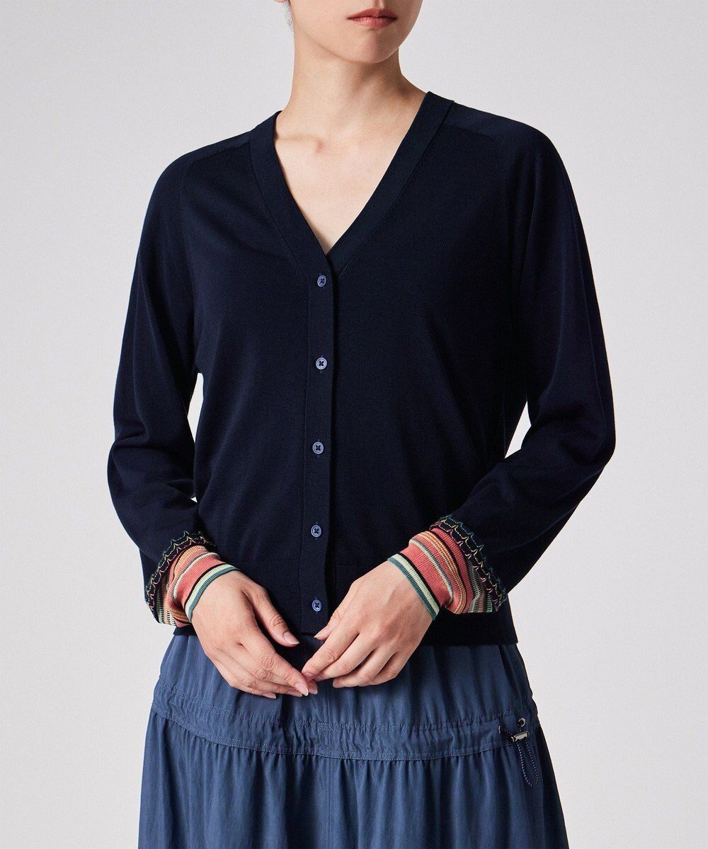 【ポール スミス/Paul Smith】のデザイン ステッチ Vネック カーディガン インテリア・キッズ・メンズ・レディースファッション・服の通販 founy(ファニー) 　ファッション　Fashion　レディースファッション　Fashion for Women　トップス・カットソー　Cut & Sew Tops　カーディガン・羽織り　Layered Style Cardigans　Vネックトップス　V-Neck Tops / V-Cut Neckline Shirts　カーディガン　Cardigan, Knitwear　ストライプ　Stripe, Striped Pattern　フェミニン　Feminine, Girly　夏　Summer　S/S・春夏　SS, Spring/Summer, Warm Season　A/W・秋冬　Autumn/Winter　羽織　Haori, Light Jacket　ネイビー|ID: prp329100004599606 ipo3291000000033604013