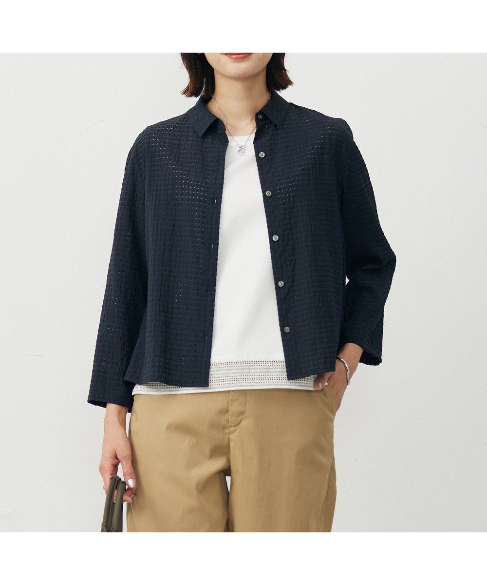 【ジェイ プレス/J.PRESS】の【洗える・吸水速乾】トリオシアーチェック シャツ インテリア・キッズ・メンズ・レディースファッション・服の通販 founy(ファニー) 　ファッション　Fashion　レディースファッション　Fashion for Women　トップス・カットソー　Cut & Sew Tops　シャツ・ブラウス・オフィスカジュアル　Elegant Blouses & Button-Ups　春　Spring　洗える　Machine Washable　今季　This Season, Current Season　吸水　Absorbent, Quick-Dry　シアー　Sheer, See-Through　ショート　Short, Short Length　ストレート　Straight, Straight Cut　スリット　Slit, Slit Detail　トレンド　Trend, Trending Now　バランス　Balance, Style Balance　S/S・春夏　SS, Spring/Summer, Warm Season　夏　Summer　ネイビー系|ID: prp329100004599624 ipo3291000000033641854