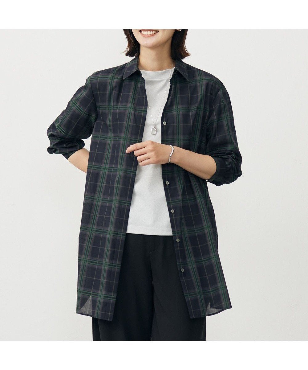 【ジェイ プレス/J.PRESS】の【洗える】SOFT SHEER チェック ロング シャツ ブラウス インテリア・キッズ・メンズ・レディースファッション・服の通販 founy(ファニー) 　ファッション　Fashion　レディースファッション　Ladies' Fashion Online　トップス・カットソー　Tops/Tshirt　シャツ/ブラウス　Shirts/Blouses　春　Spring　洗える　Washable　キュプラ　Cupra　コクーン　Cocoon　シアー　Sheer　ショート　Short　シンプル　Simple　スタイリッシュ　Stylish　ストレート　Straight　スリーブ　Sleeve　チェック　Check　ベーシック　Basic　ロング　Long　S/S・春夏　Ss・Spring/Summer　NEW・新作・新着・新入荷　New Arrivals　おすすめ　Recommend　夏　Summer　エレガント 上品　Elegant　ネイビーチェック系|ID: prp329100004599628 ipo3291000000032697330